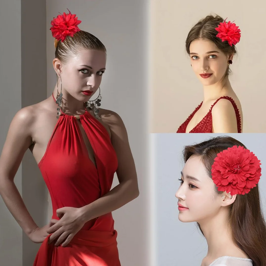 2 szt. Kwiaty do włosów Spinka Hawajskie Kwiaty Orchidea Ślubna Kwiat Piękny klips do włosów Klips Plaża Szyfon Kwiaty Barrette Akcesoria Ślubne (czerwony)