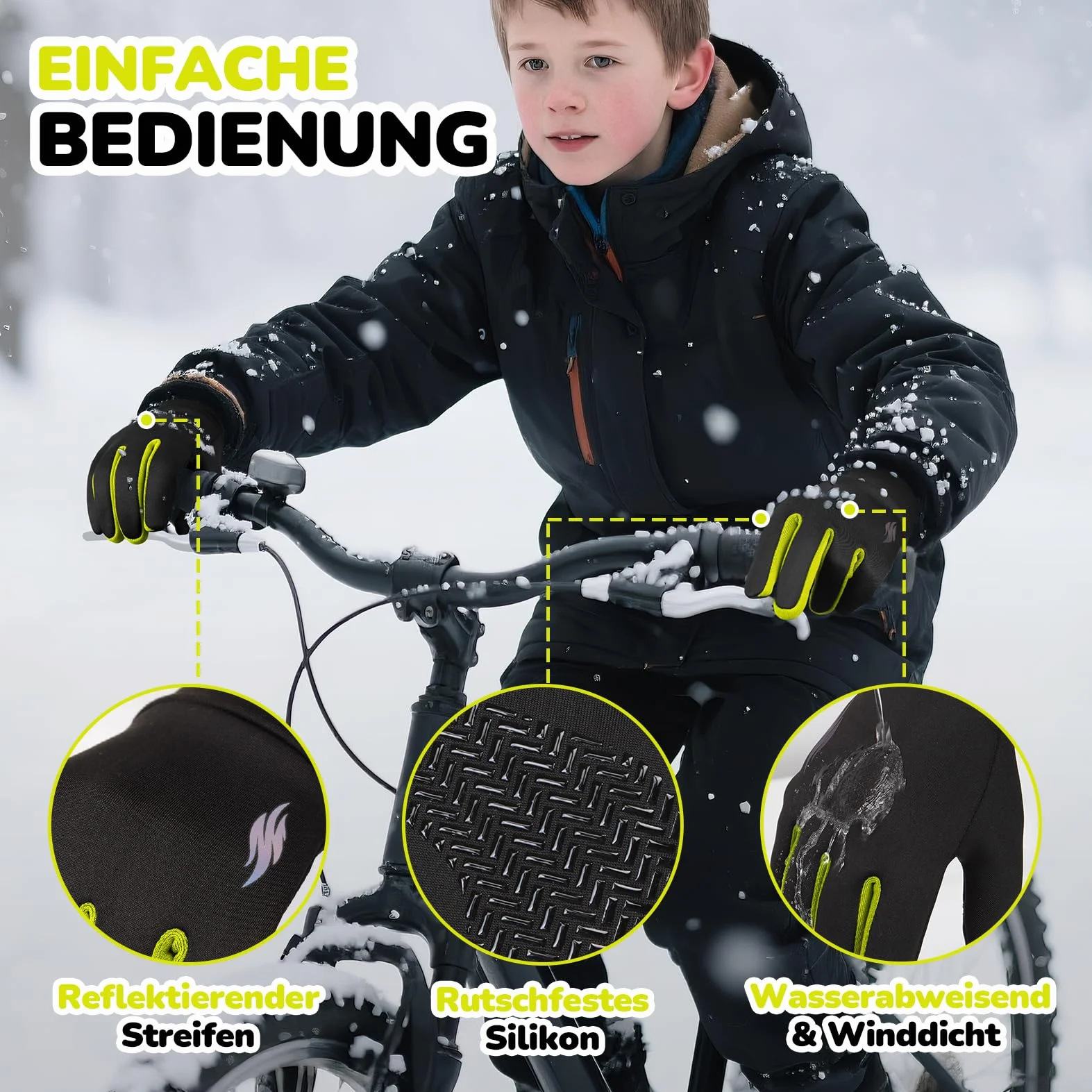 OOPOR Dziecięce zimowe ciepłe rękawiczki rowerowe - ekran dotykowy antypoślizgowe dzieci termiczne pogrubione ciepłe wiatroszczelne sportowe rękawice outdoorowe dla chłopców dziewcząt do biegania na