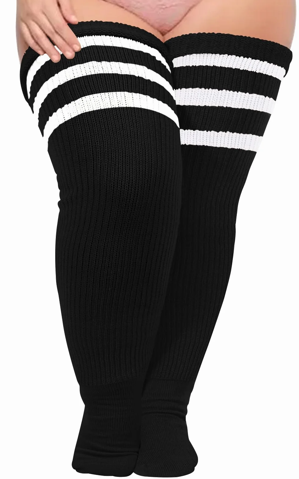 Moon Wood Womens Plus Size Thick Thigh High Socks for Thick Thighs- Extra Long Striped Over the Knee Halloween Socks Leg Warmers