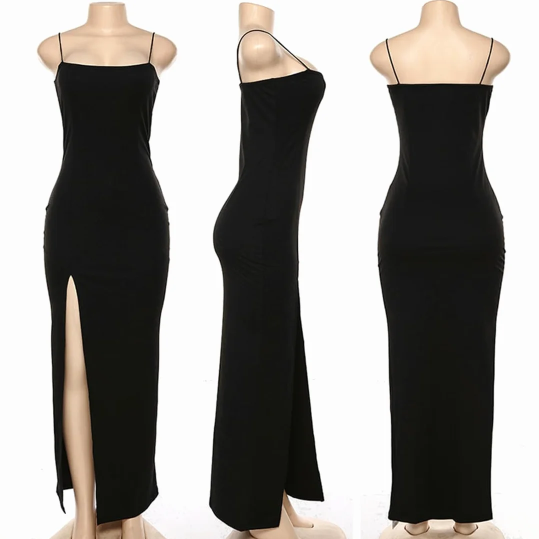 Damska sukienka koktajlowa, sukienka maxi, sukienka na imprezę, elegancka sukienka damska, casualowa, jednokolorowa, spaghetti, z paskiem, podkreślająca figurę