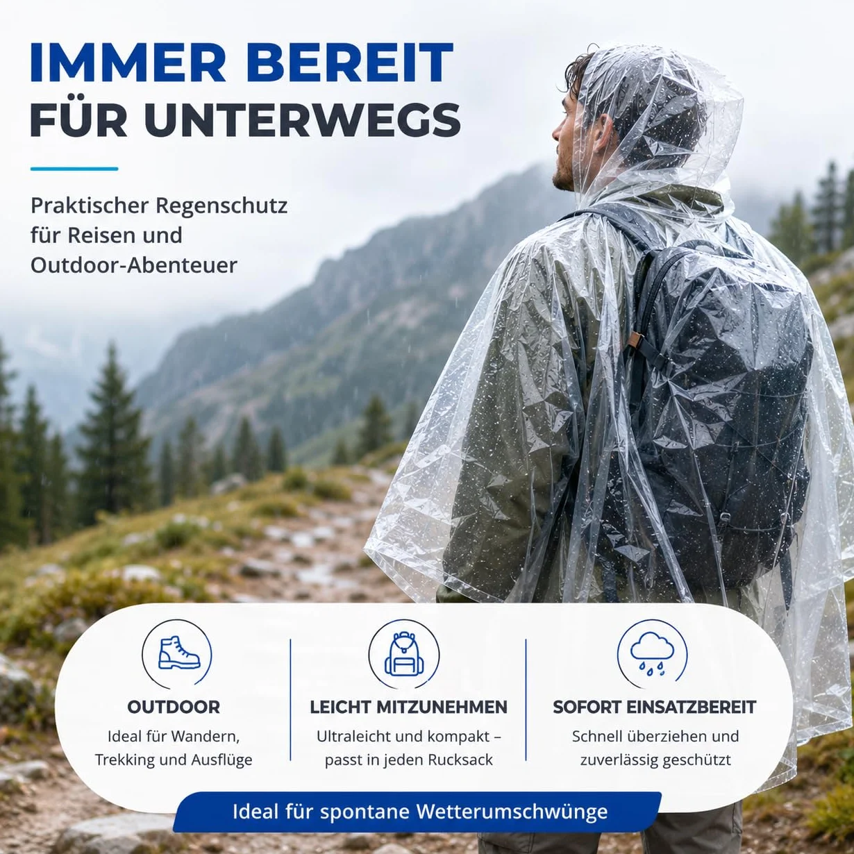 Travelfreund® Jednorazowa kurtka przeciwdeszczowa z kapturem – rozmiar uniwersalny – peleryna przeciwdeszczowa – przezroczysta i wodoszczelna na rower i dla dorosłych – dla kobiet i mężczyzn (wybór