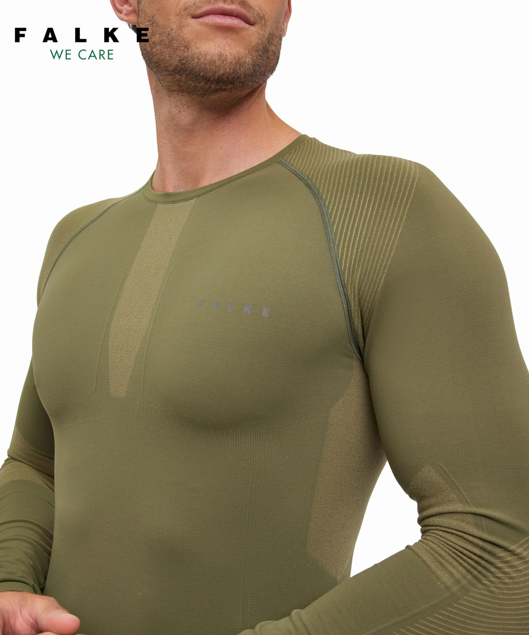 FALKE Mężczyźni Warstwa podstawowa (góra) Warm Round Neck M L/s Ts materiał funkcyjny szybkoschnące chłodzące 1 Sztuka, Zielony Herb 7754, L