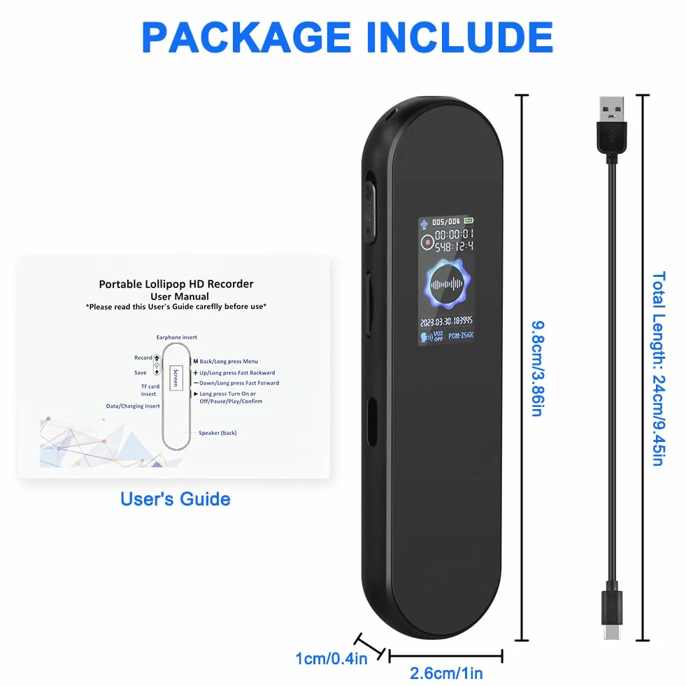 Vicloon 64GB dyktafon i rejestrator dźwięku USB C do klas, konferencji, spotkań i wywiadów
