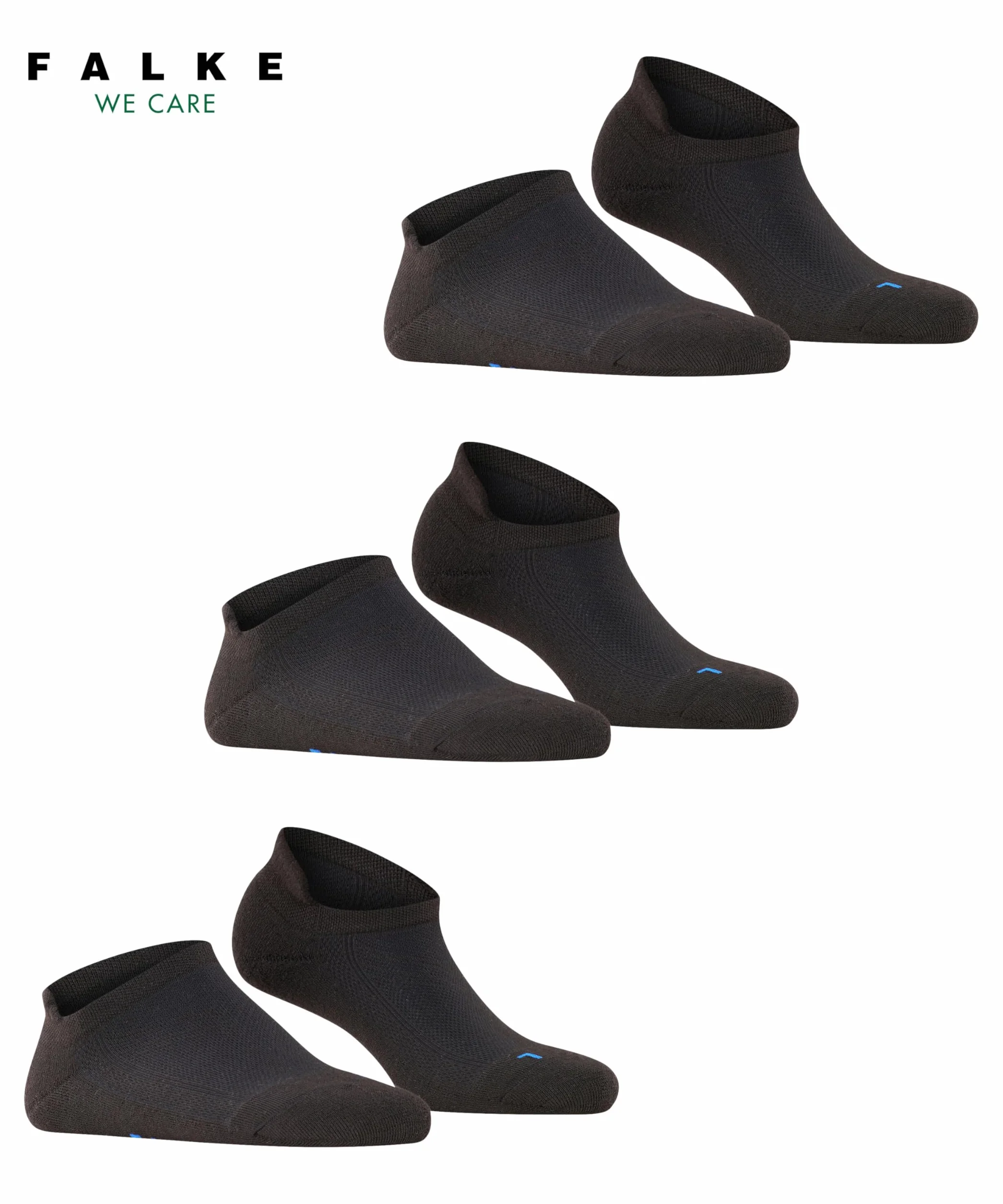 FALKE Uniseks Skarpety do trampek Cool Kick Sneaker Multipack U Sn Oddychający I Szybkoschnący krótkie jednokolorowe 3 Pak, Czarny Black 3000, 42-43