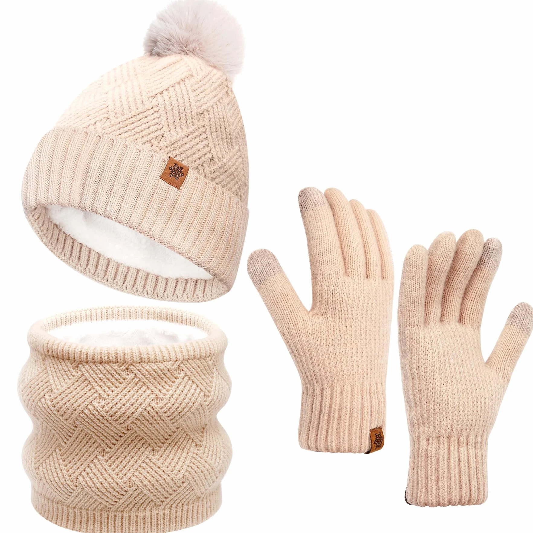 Zestaw zimowy 3 w 1 beanie, Damska zimowa czapka beanie, szalik, rękawiczki do ekranów dotykowych, czapka zimowa, rękawiczki zimowe, szal