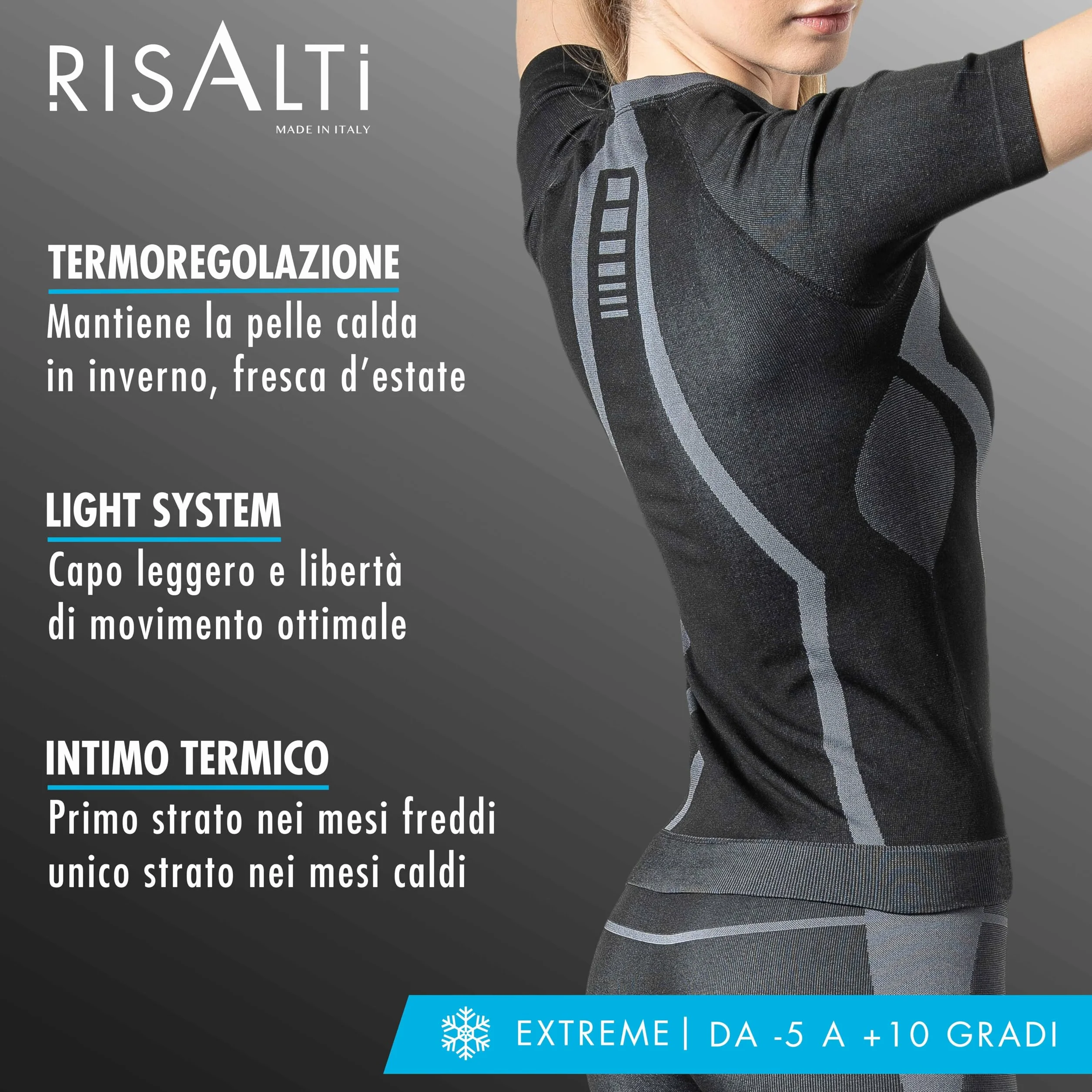 Risalti MęSka I Damska Koszulka Termoaktywna Extreme Unisex - OddychająCa Bielizna Termoaktywna Z KróTkim RęKawem, Bezszwowa Techniczna Odzież Zimowa - Made In Italy