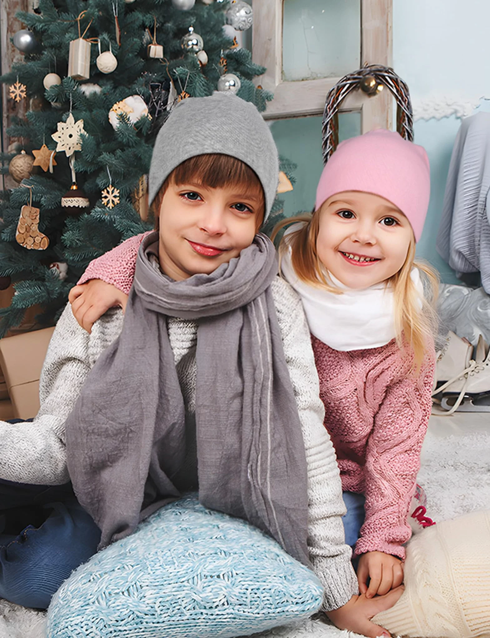 Kiiwah 2 czapki dziecięce Slouch Beanie, miękkie czapki zimowe dla chłopców i dziewczynek, ciepłe czapki dziecięce, dwuwarstwowa czapka z dzianiny dla dzieci, na wiosnę, jesień, zimę