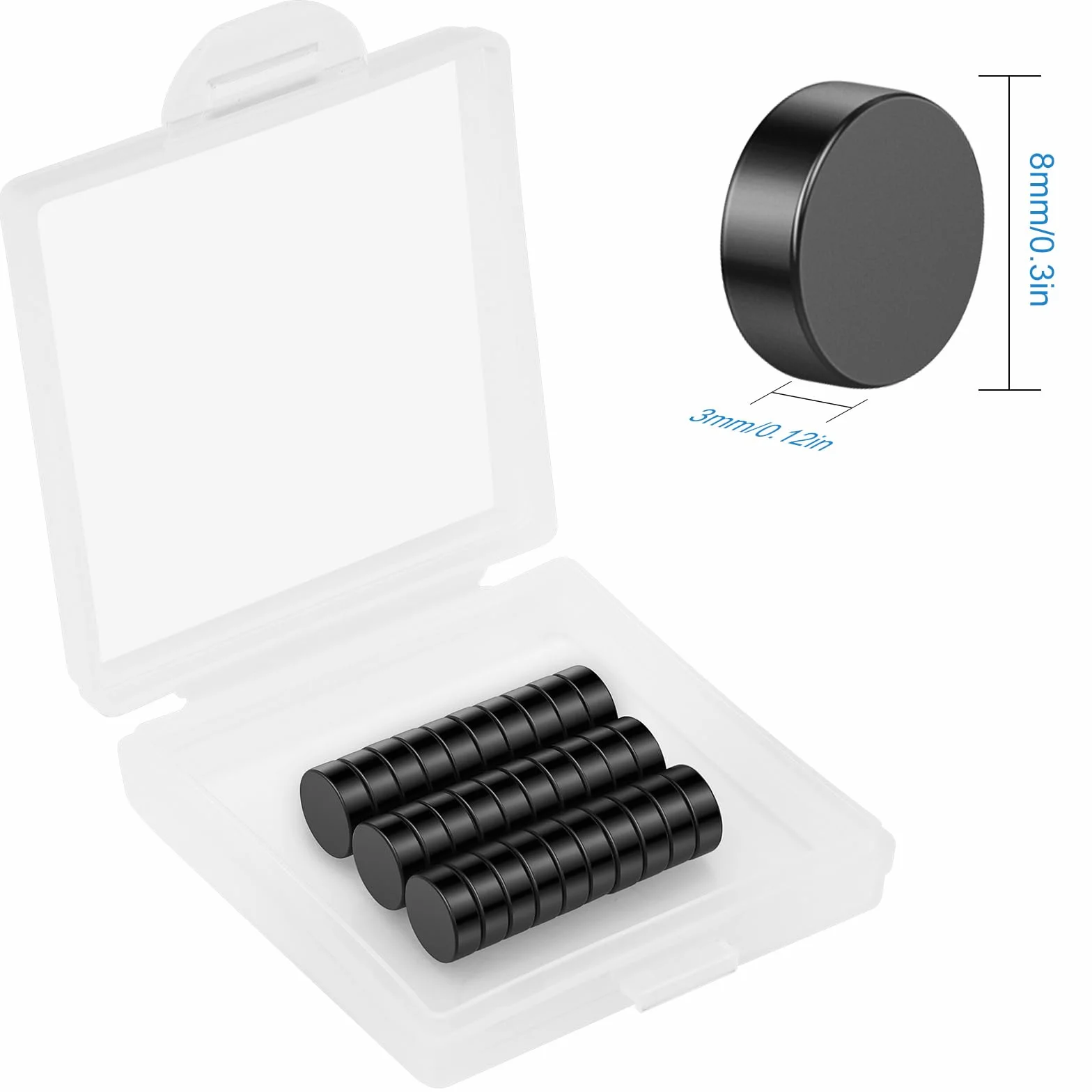 30 sztuk Mocnych magnesów Czarne, 8 x 3 mm, okrągłe, do tablicy suchościeralnej i lodówki, magnesy ferytowe DIY Craft Office