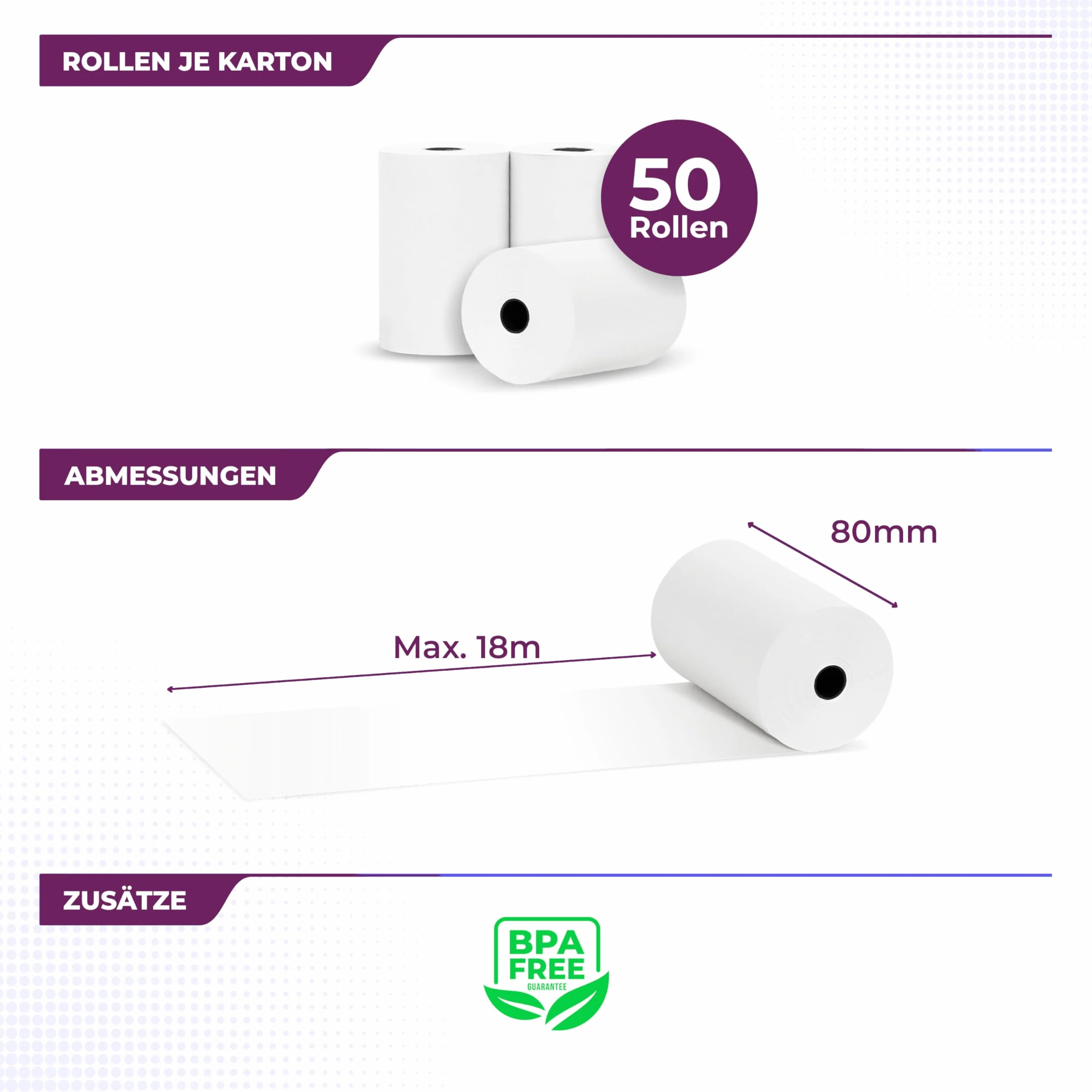 Lynne Rolki premium 80 mm x 40 mm x 12 mm, 50 x 12 mm, papier termiczny do kasy z drukarką paragonów, rolki termiczne 80 x 40 cm, nie zawierają BPA