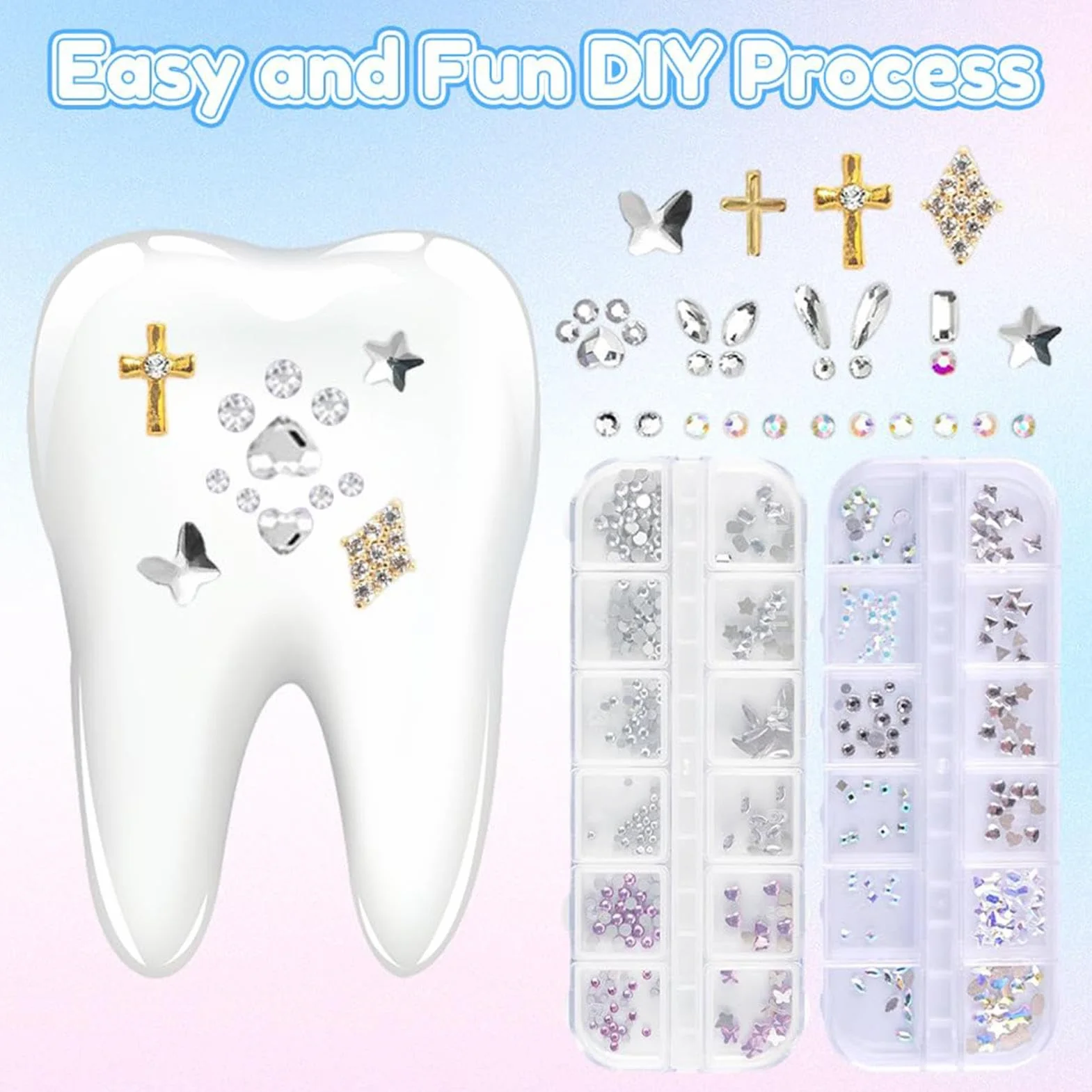 Teeth Gems - zestaw klejnotów zębowych | zestaw sztucznych kryształowych kamieni zębowych | zestaw biżuterii do zębów | długotrwałe ozdoby z klejnotami zębów | zestaw klejnotów zębów dla