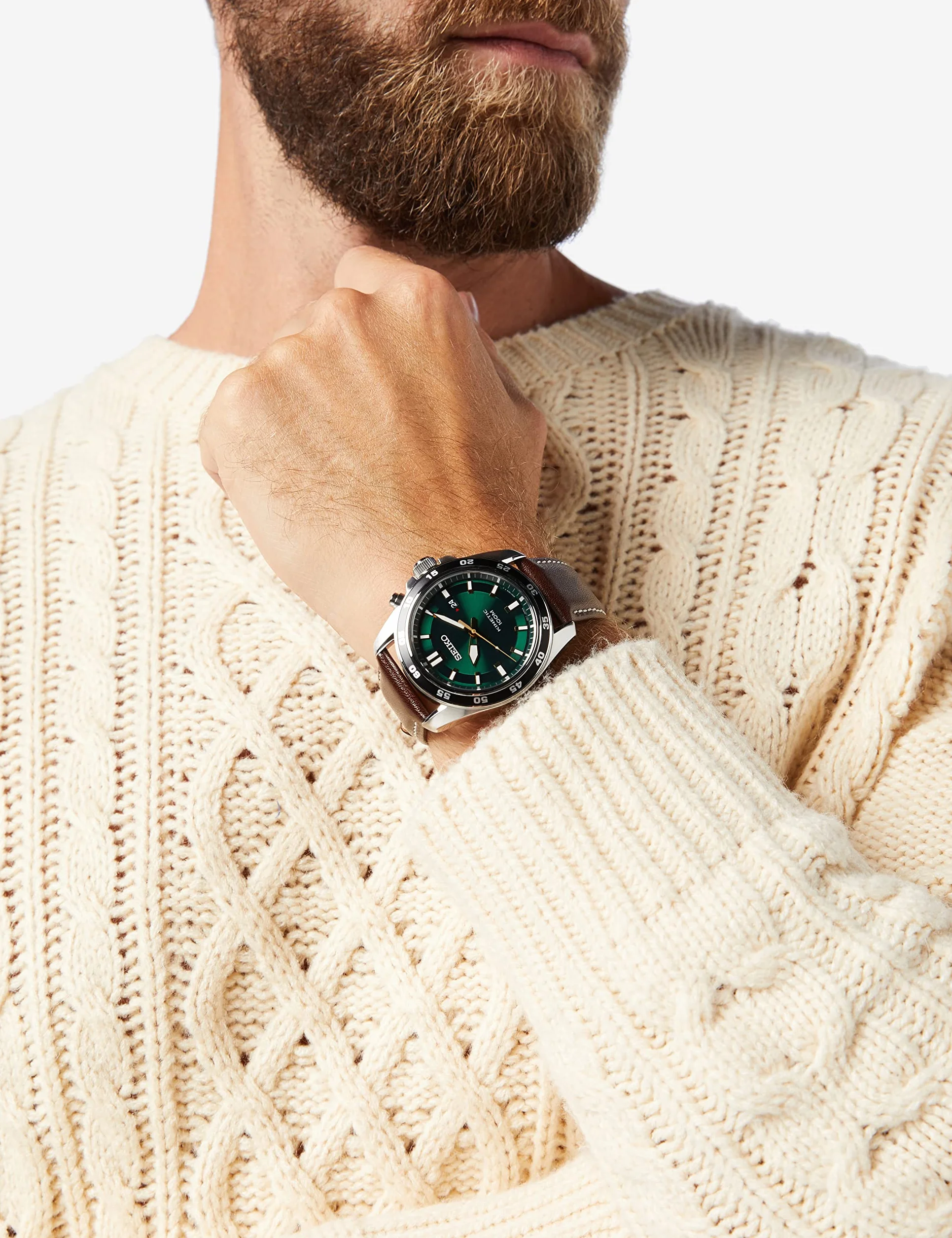 Seiko Herren-Uhr Kinetik Edelstahl mit Lederband