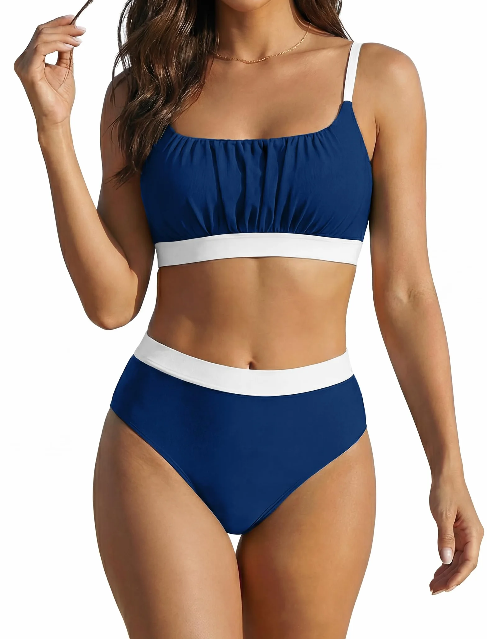OUSIMEN Bikini z wysokim stanem, wyściełane, 2-częściowy strój kąpielowy dla kobiet, zestaw bikini, top push-up, kontrola brzucha, stroje kąpielowe kostiumy kąpielowe