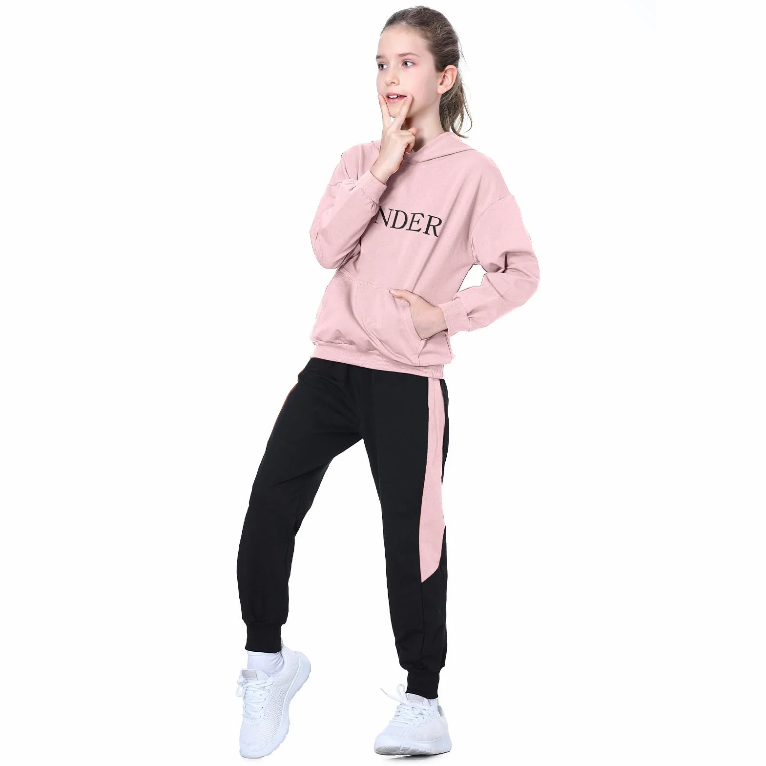 Dres treningowy dla dziewczynek, dres do joggingu, strój sportowy, 2-częściowy zestaw odzieży do joggingu, strój rekreacyjny (bluza + spodnie dresowe), wzór w paski
