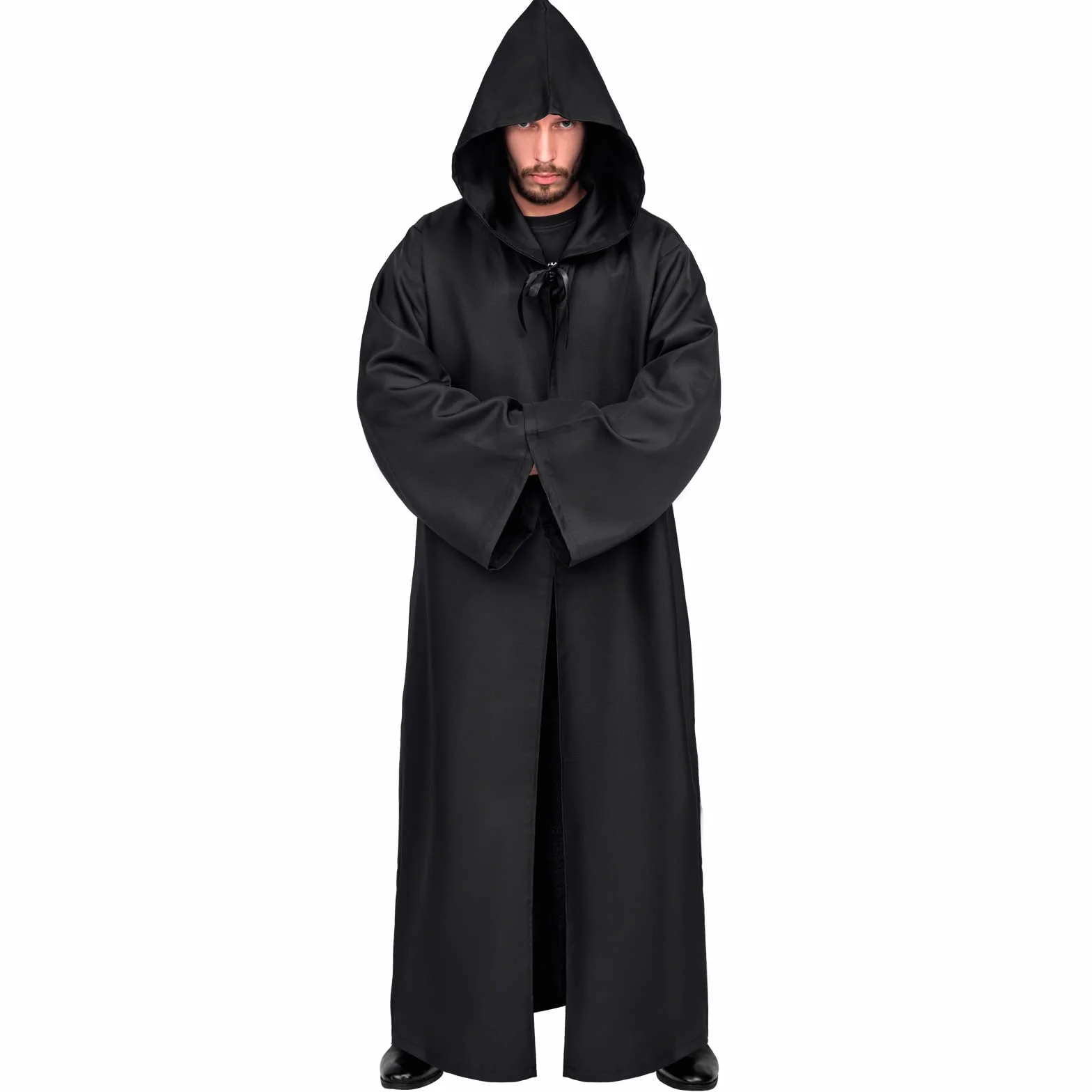 Myir JUN Męski płaszcz z kapturem, męski szlafrok na Halloween, kostium filmowy, rycerz, tunika, peleryna dla dorosłych, strój, karnawał, fantazyjne przebranie, cosplay (rozmiar XL, czarny)