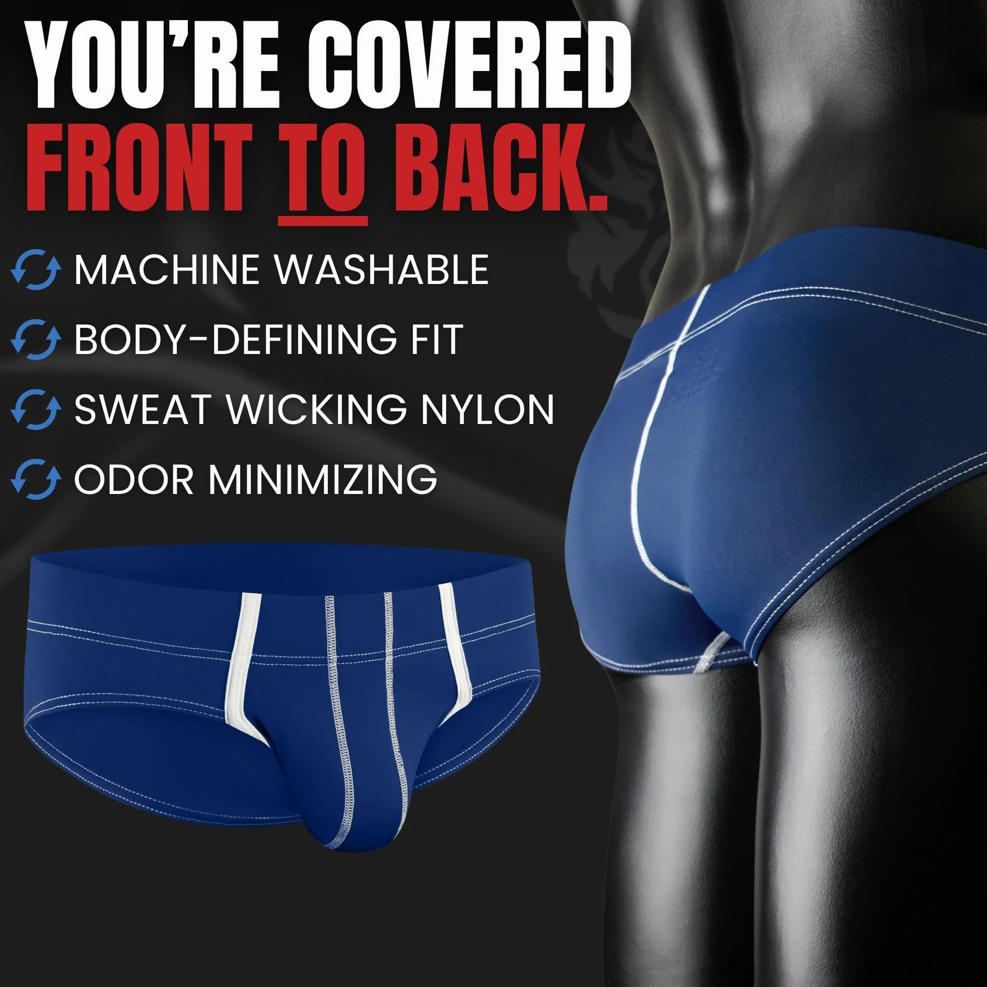 Real Men Slipy sportowe z kieszenią pouch – indywidualny rozmiar kieszeni ABCD, obwód w pasie XS-5XL