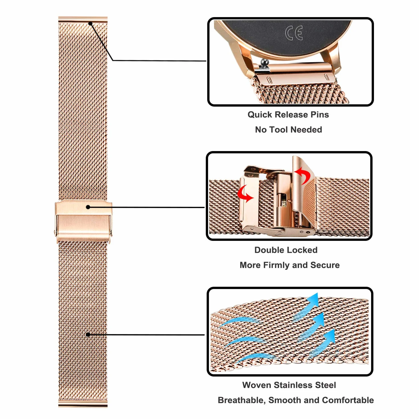 TRUMiRR Zamiennik dla Withings ScanWatch Hybrid 38 mm/36 mm, bransoletka Daniel Wellington, 18 mm, tkana bransoletka ze stali nierdzewnej do Withings Activite/Pop/Steel HR 36 mm, Fossil Gen 4 Q