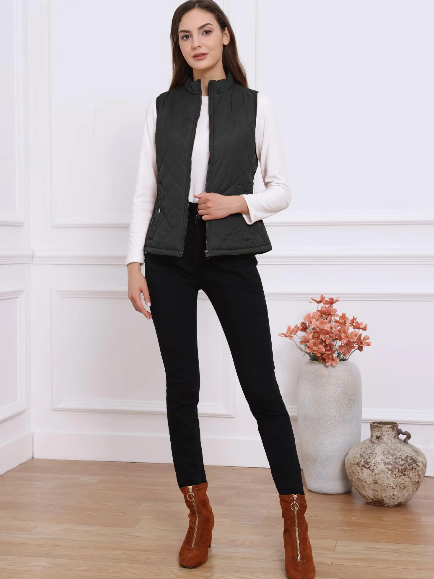 Allegra K Kamizelka puchowa Kobiety Gilet Quilted Zip Vest
