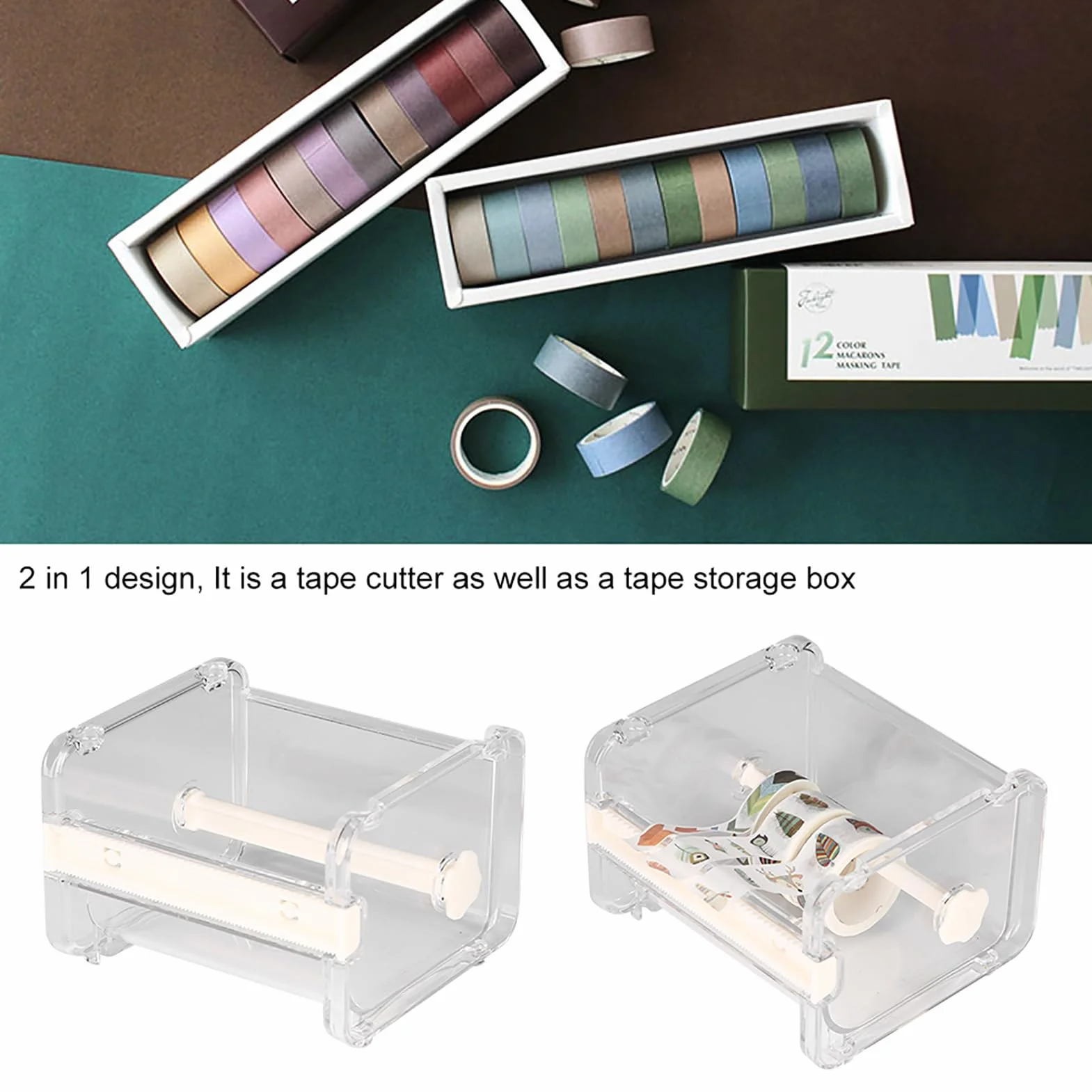 Washi Tape Dispenser, Kunststoff Transparent Washi Tape Cutter Tape Inhaber Roll Tape Inhaber Office Desktop Tool(Weiß)
