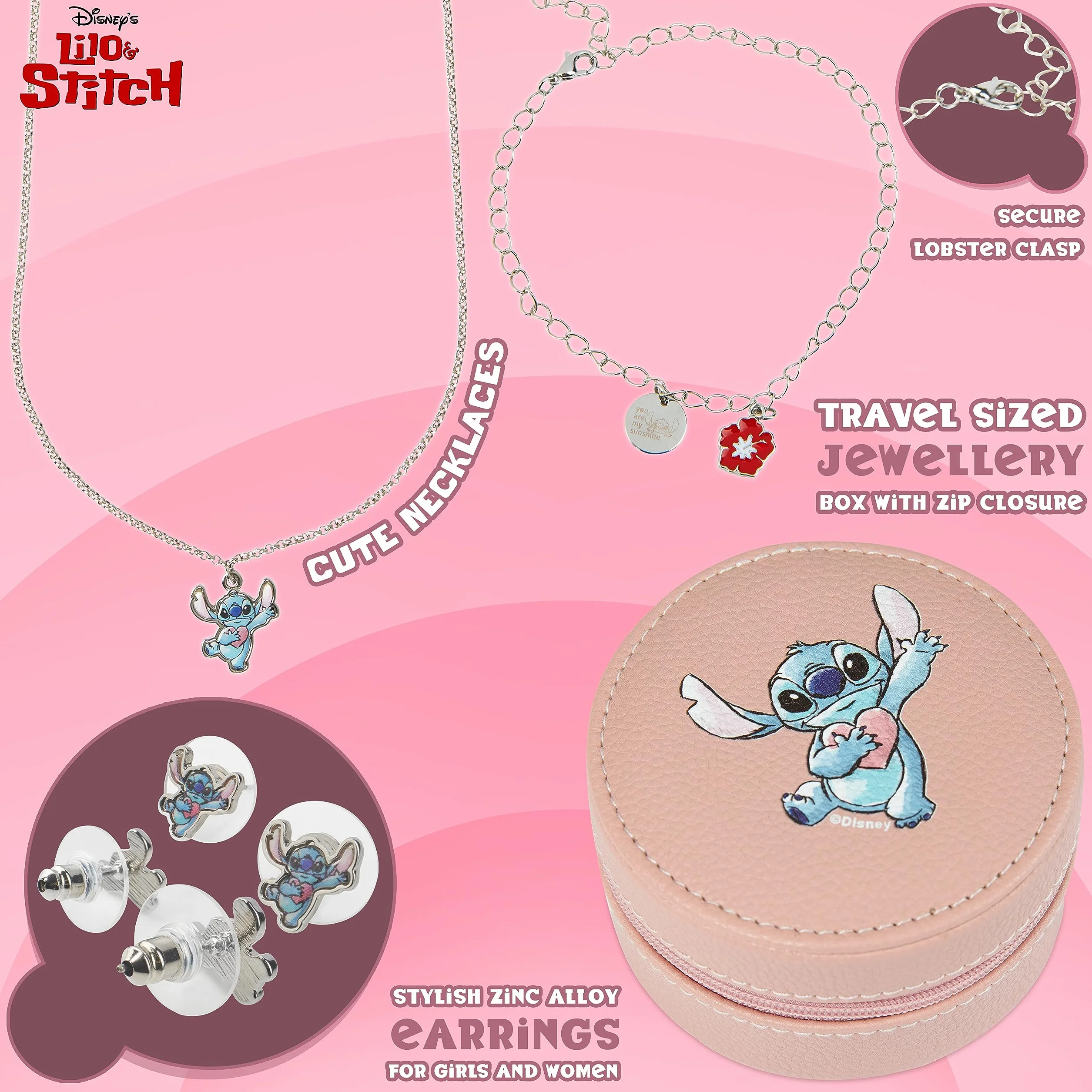 Disney Biżuteria dla dzieci, dziewczęca, bransoletka i kolczyk, stitch Mickey Minnie Elsa naszyjnik
