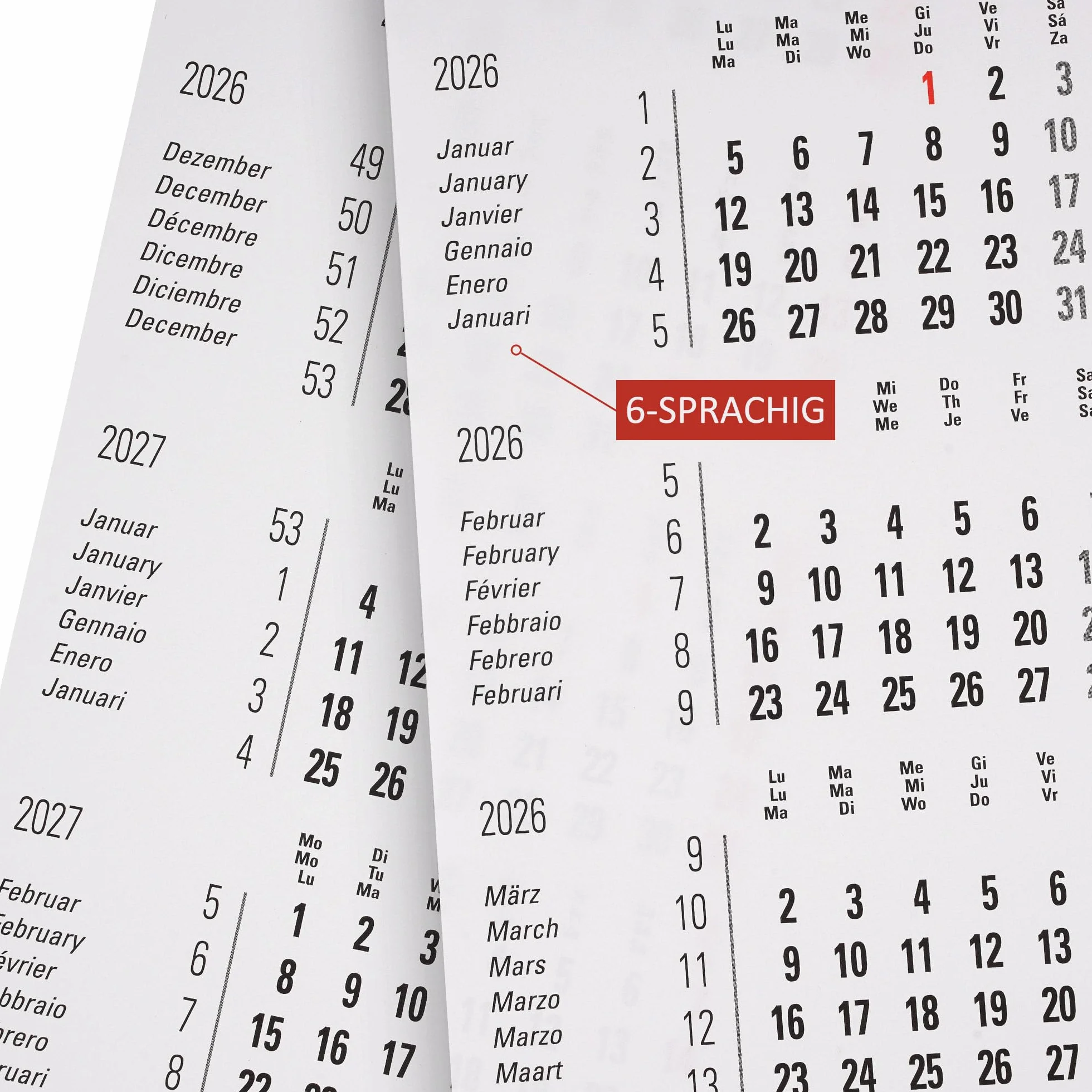 Kalendarz stołowy + 2026/2027 + kalendarz miesięczny, 3 miesiące, kalendarz, kalendarz, stojący, kalendarz wystawowy, kalendarz biurowy, 2 lata, 24 miesiące, poziomy, biuro, wysoki – Made in Germany