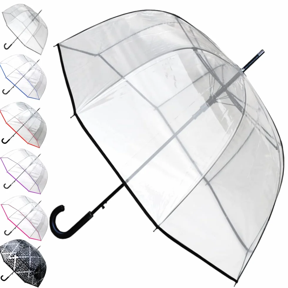 COLLAR AND CUFFS LONDON RZADKI Automatyczny - Przezroczysty Parasol Dzwonek damski - Odporny na silny wiatr - Rama wzmocniona włóknem szklanym - Kopuła męska Ślubna, Czarne szwy, Medium