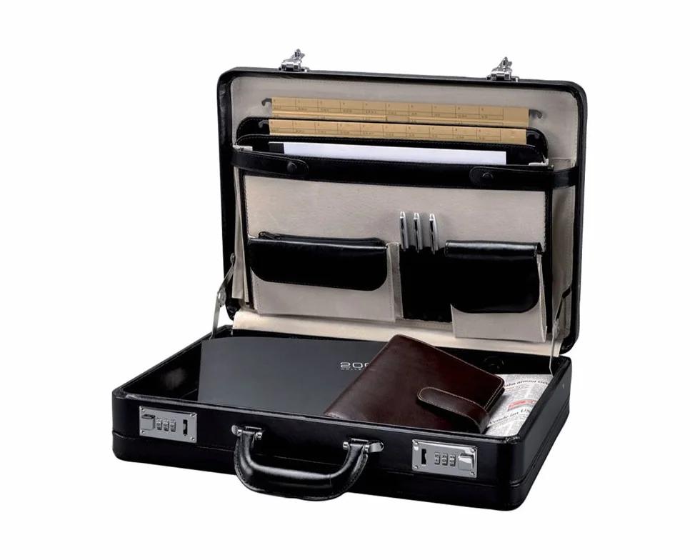 ALASSIO 41033 Aktówka Taormina - Walizka Attaché Z Wysokiej Jakości Skóry, 2 Zamki Szyfrowe, Biznesowa, Czarna, Ok. 45,5 x 33 x 10 (+2) cm