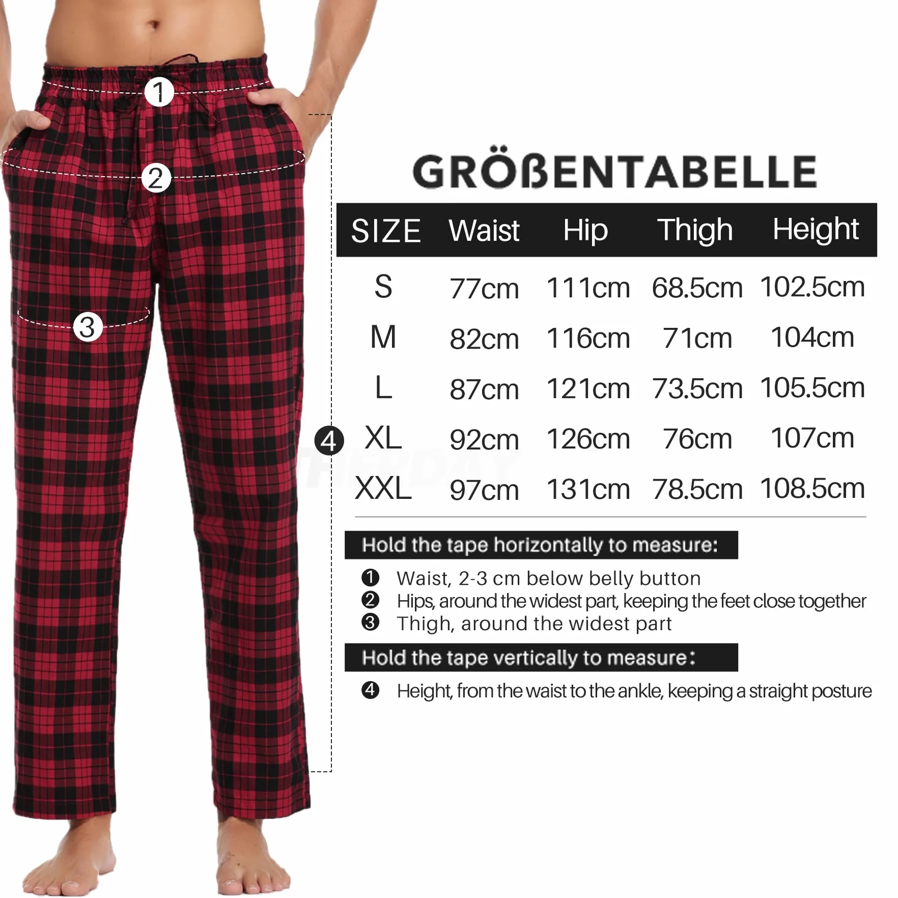 Litherday Męskie długie spodnie piżamowe z bawełny z kieszeniami i sznurkiem ściągającym