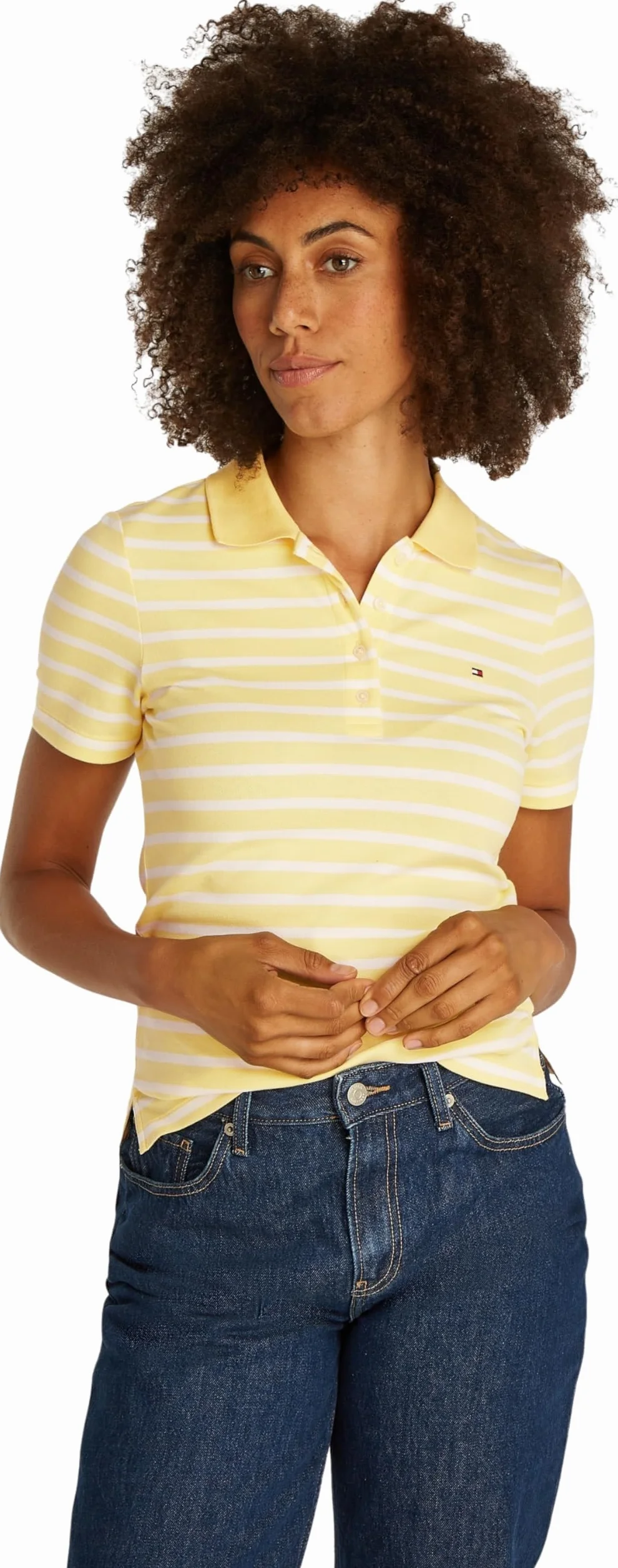 TOMMY HILFIGER Damska koszulka polo 1985 SLIM PIQUE SS WW0WW43225, żółta, S, Żółty (Citronella/Ecru Stp), S