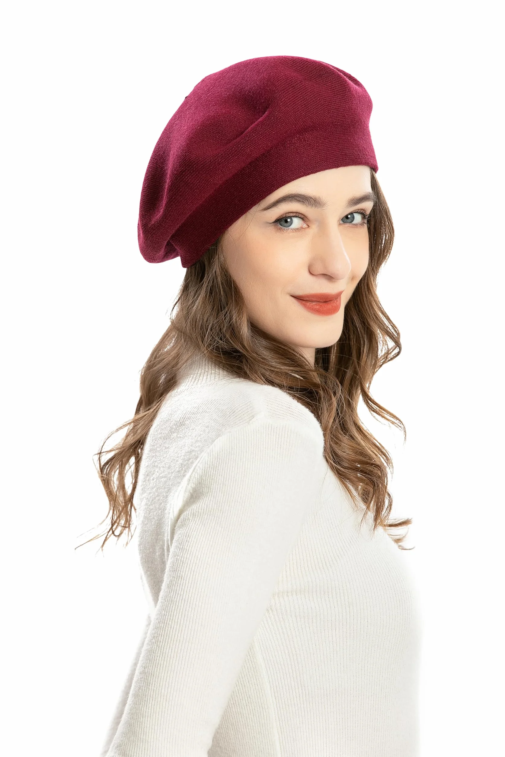 ZLYC Damski beret klasyczny, francuski, beret jednokolorowy, ciepły, burgund, jeden rozmiar