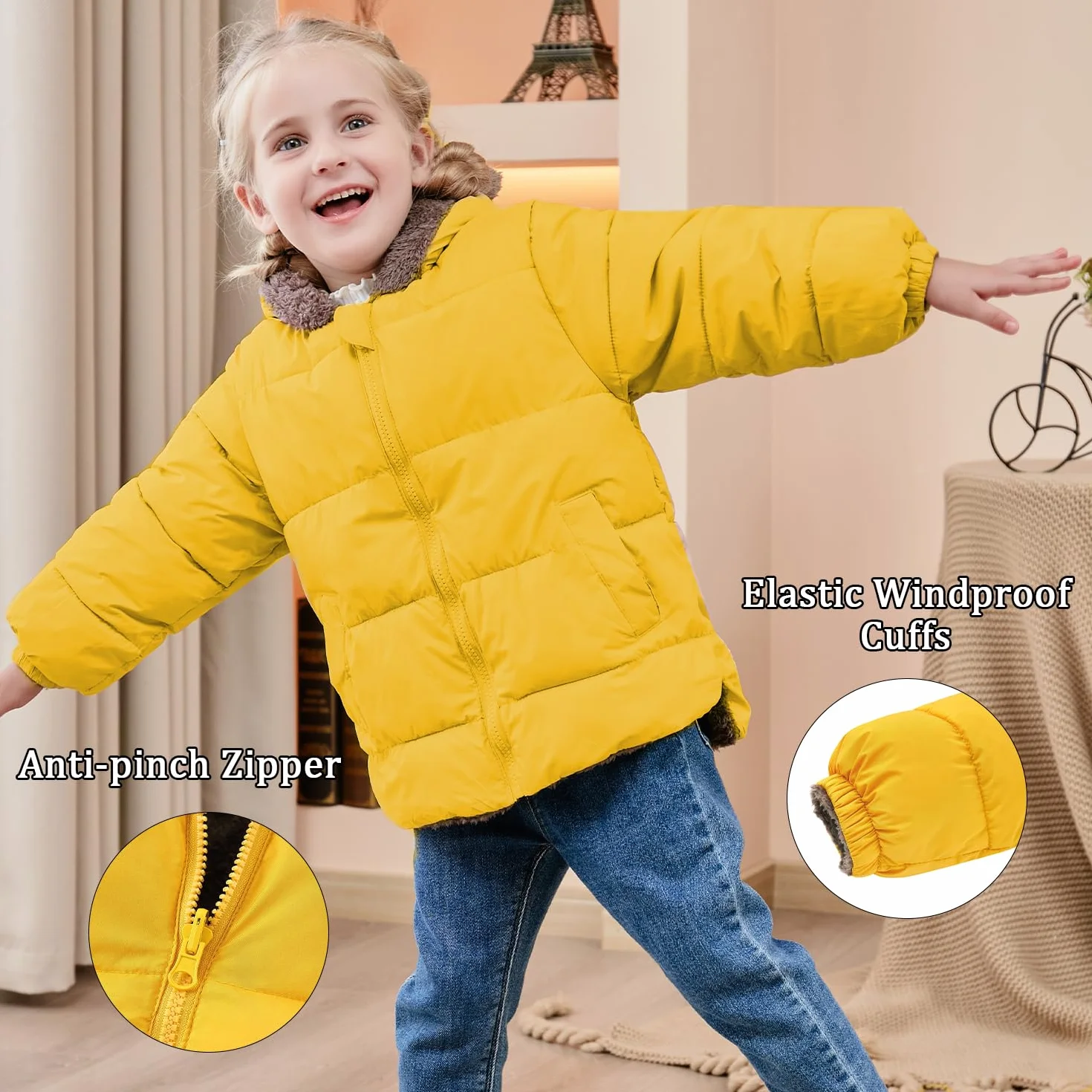 kids4ever Kurtka dla chłopców i dziewczynek, płaszcz zimowy, śliczne pluszowe uszy misia, kurtka zimowa z zamkiem błyskawicznym, kurtka z kapturem z kieszeniami, 6 miesięcy - 5 lat