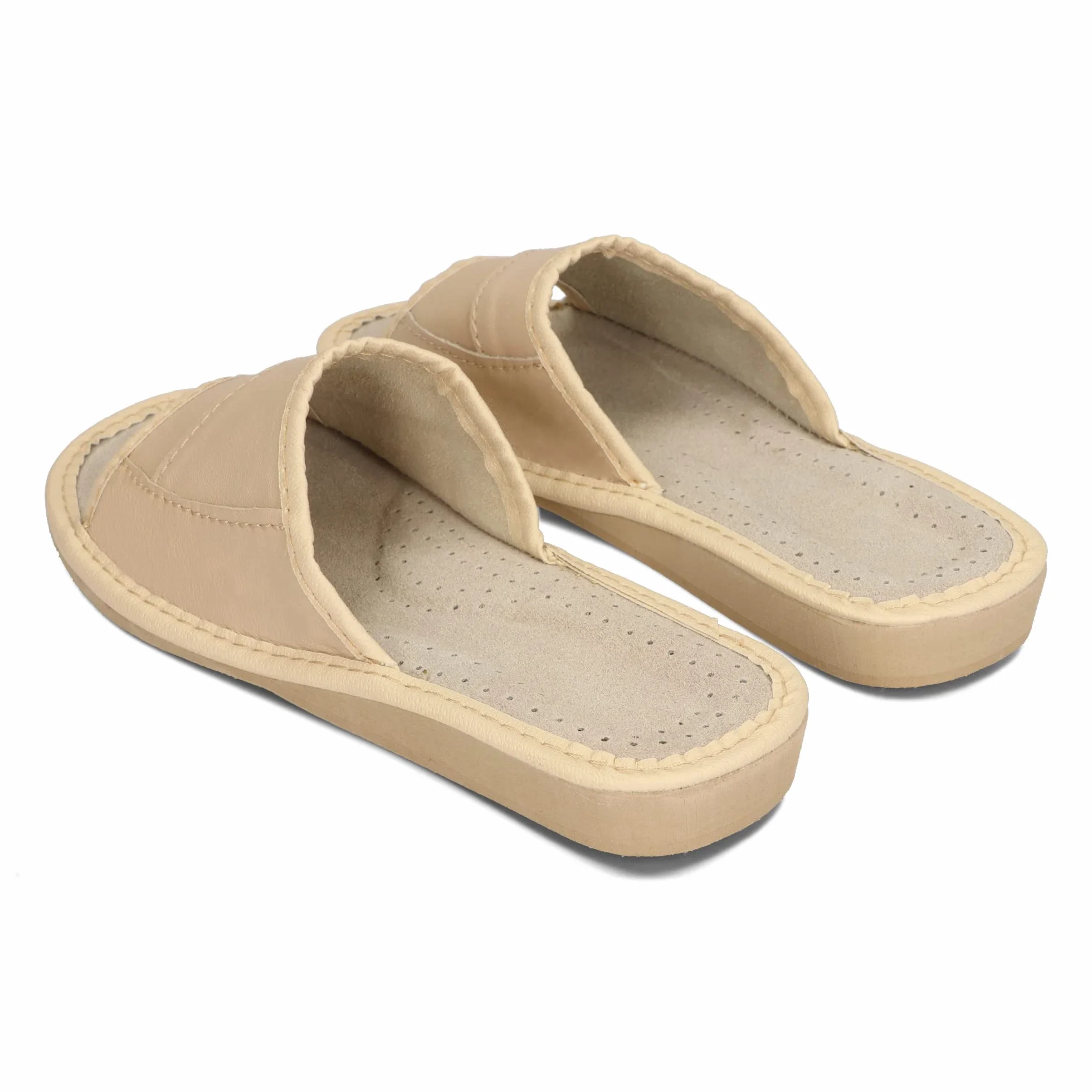 BeComfy Damskie skórzane kapcie pantofle domowe letnie klapki beżowy czerwony czarny 35-41 EU