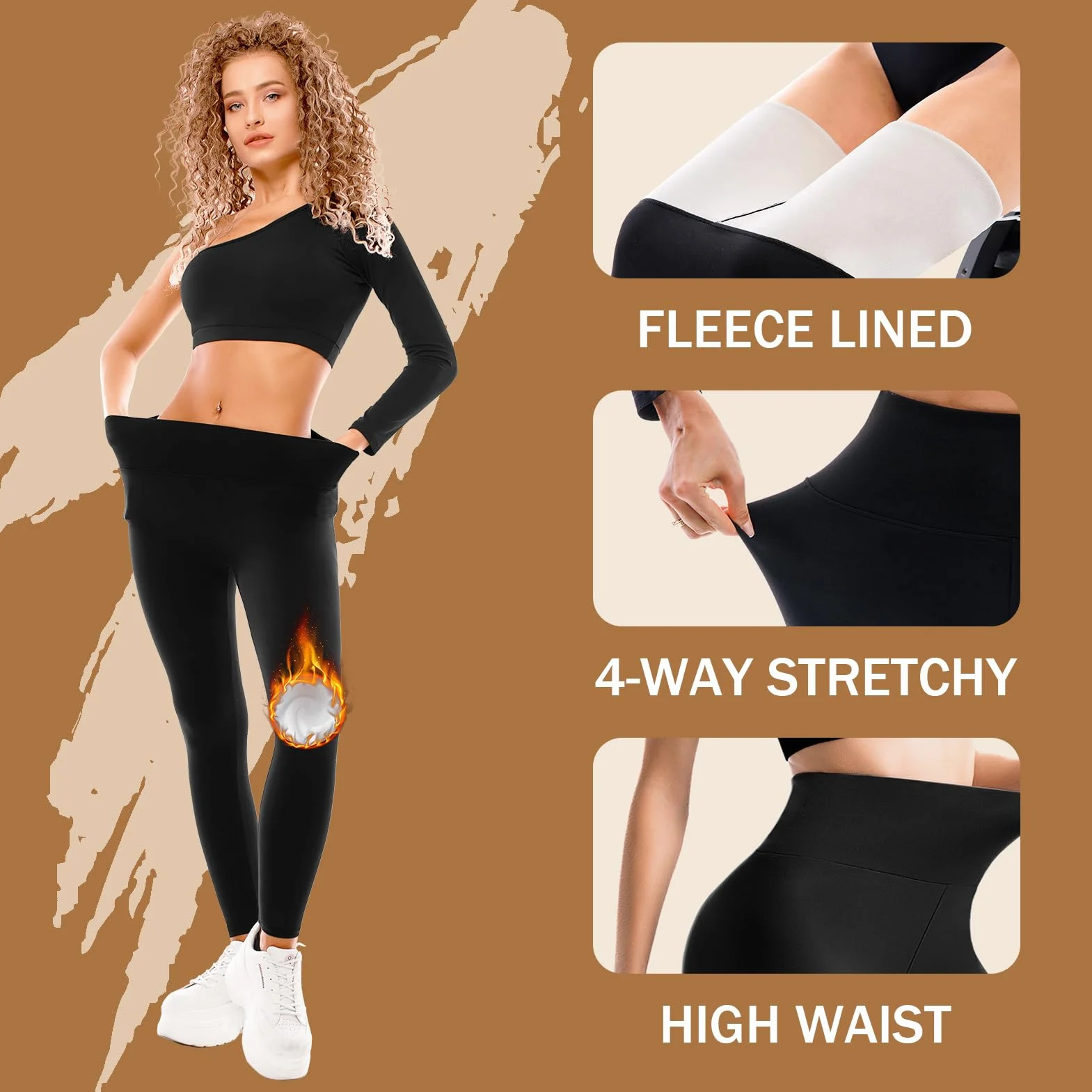 SINOPHANT Legginsy z podszewką polarową dla kobiet, nowe termiczne zimowe grube ciepłe damskie legginsy z wysokim stanem