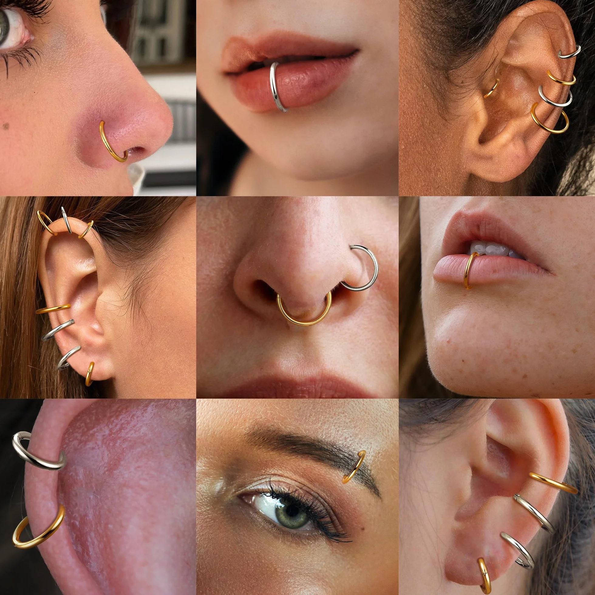 Milacolato 16G Helix kolczyki ze stali chirurgicznej hipoalergiczne sekcja Clicker felgi srebrny złoty pierścień nosowy Trago ucha Daith kolczyki chrząstki pierścień segment biżuteria 6/8/10/12mm