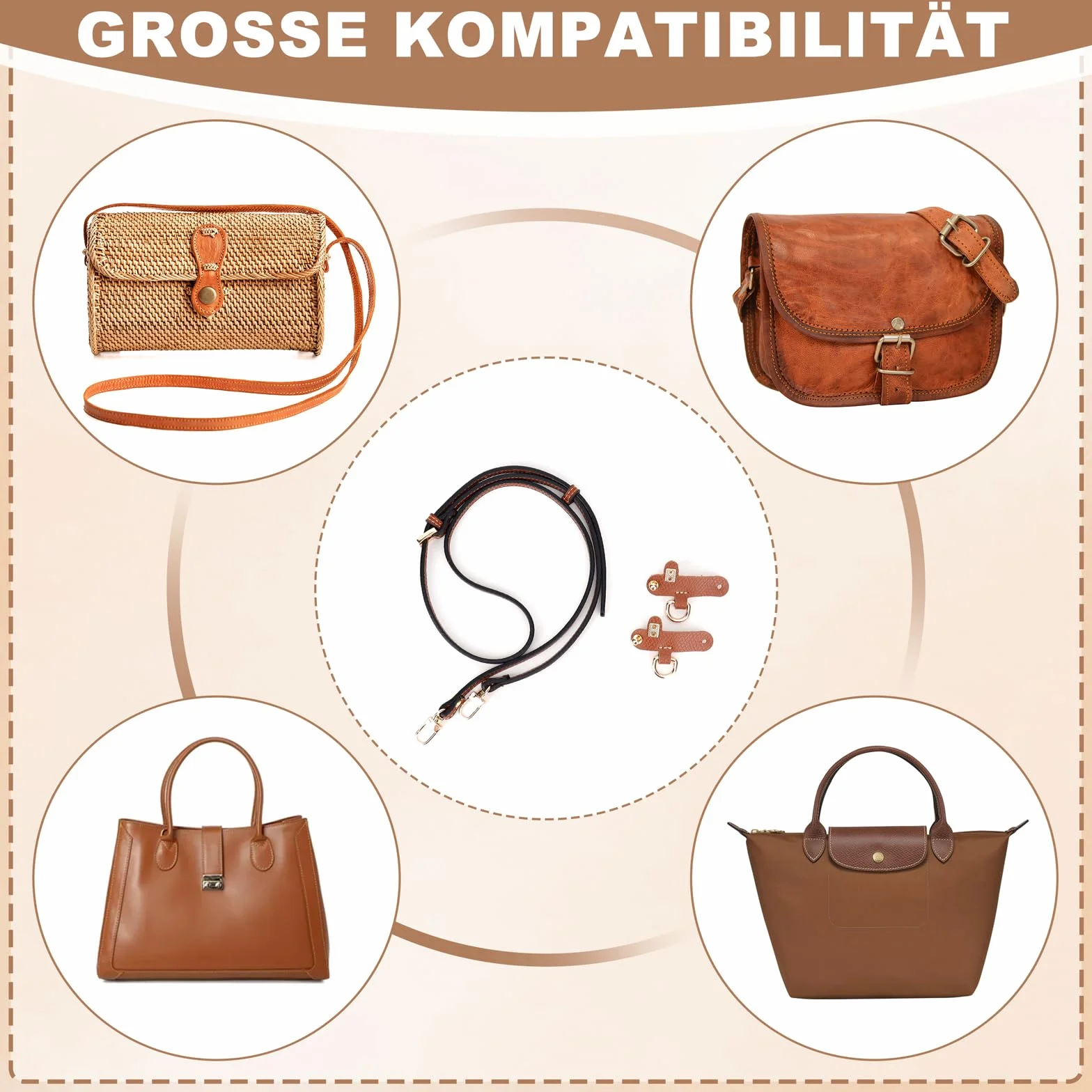 GADITIEK Regulowany pasek na ramię ze skóry do toreb damskich Longchamp – mocniejszy i nie odpada, pasuje do pasków Longchamp Mini Bag Straps i paska do torebki – szerokość: 1,2 cm (brązowy)