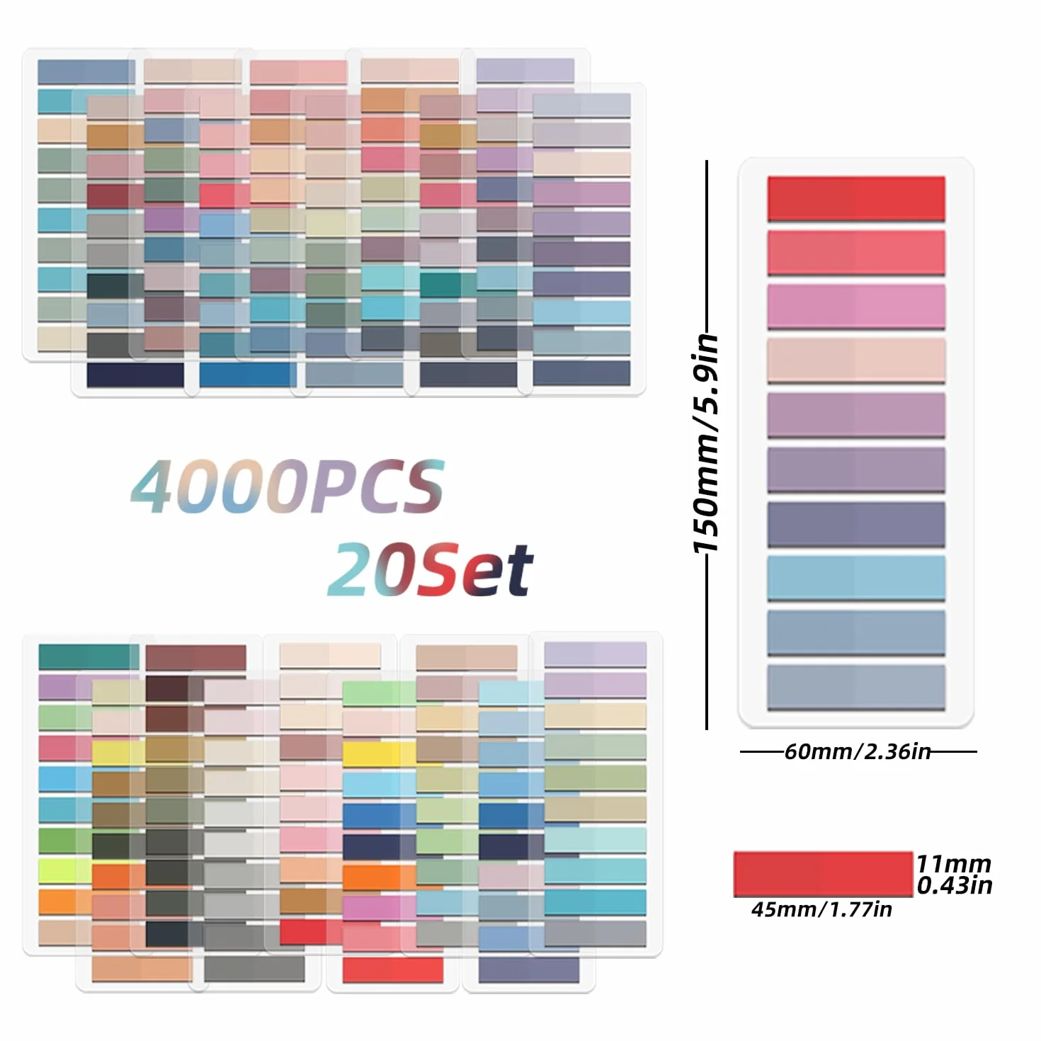 4000 sztuk pasków samoprzylepnych, karteczki samoprzylepne, do zapisywania, przezroczyste paski do oznaczania stron (wielokolorowe) do biura/szkoły, BLT4000