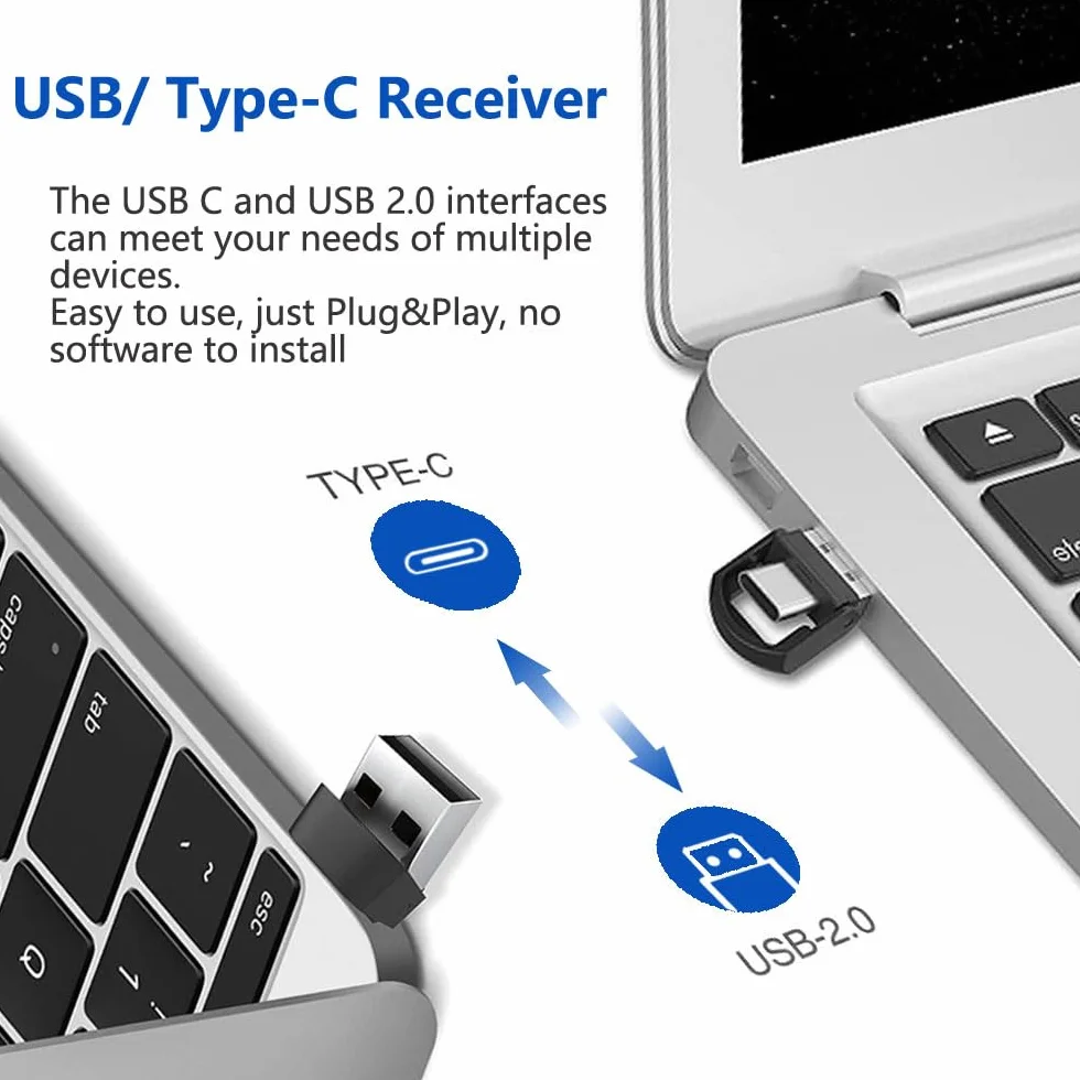 2 w 1 USB typu C Presentation Clicker do pilota PowerPoint, bezprzewodowy wskaźnik prezentacji hiperłącza, prezentacja USB, pilot zdalnego sterowania PPT, do komputera, laptopa, Mac
