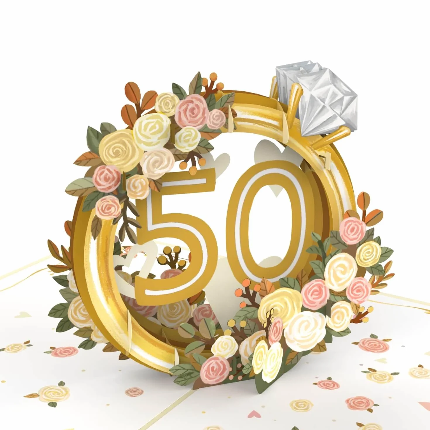 papercrush® Złota kartka na rocznicę ślubu pop up - karta podarunkowa 3D na 50 lat ślub, kartka z życzeniami z kopertą na pieniądze dla kobiet i mężczyzn (rodzice, dziadek, babcia)