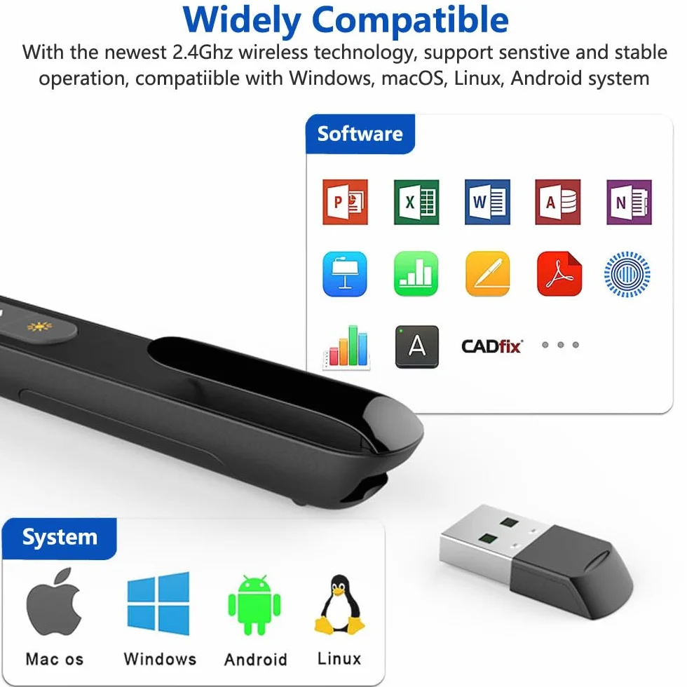 Clicker do prezentacji dla pilota programu PowerPoint, głośność hiperłącza bezprzewodowy prezenter zdalny wskaźnik prezentacji, zdalny przycisk prezentacji USB Slide Advancer PPT Clicker dla laptopa