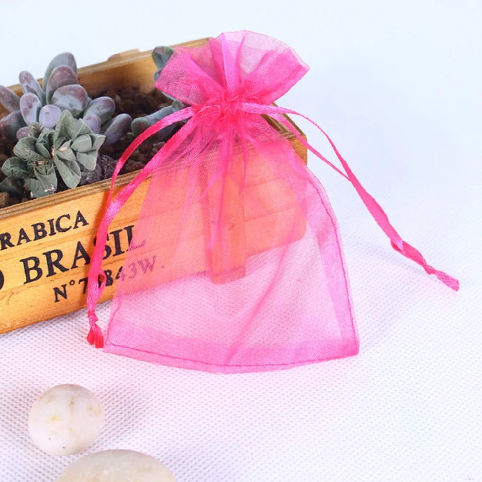 Woreczki z organzy 7 x 9 cm, 100 sztuk, kolorowe torebki na biżuterię ze sznurkiem do ściągania