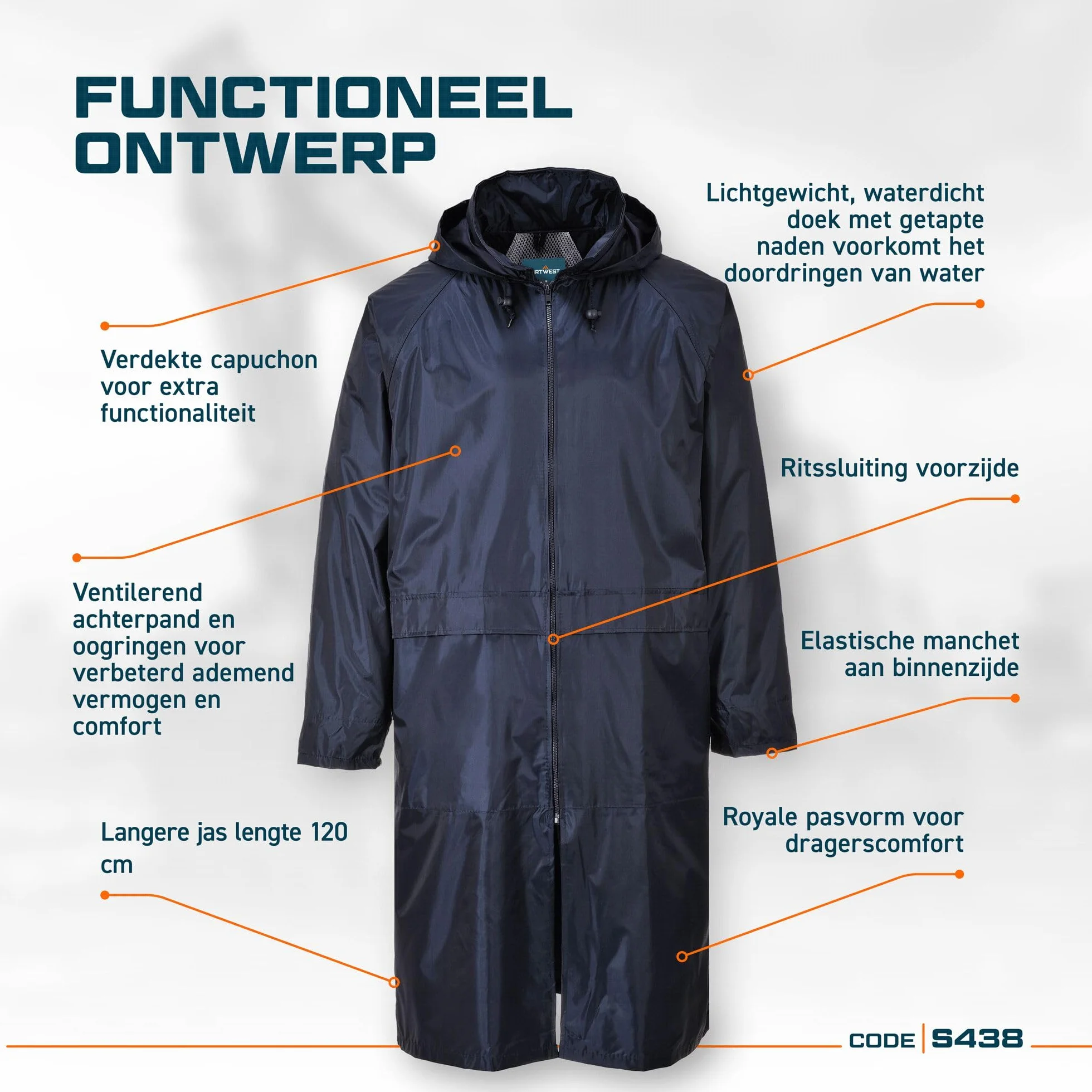 Portwest S438 Plaszcz wodoodporny Classic, Granatowy, Rozmiar L