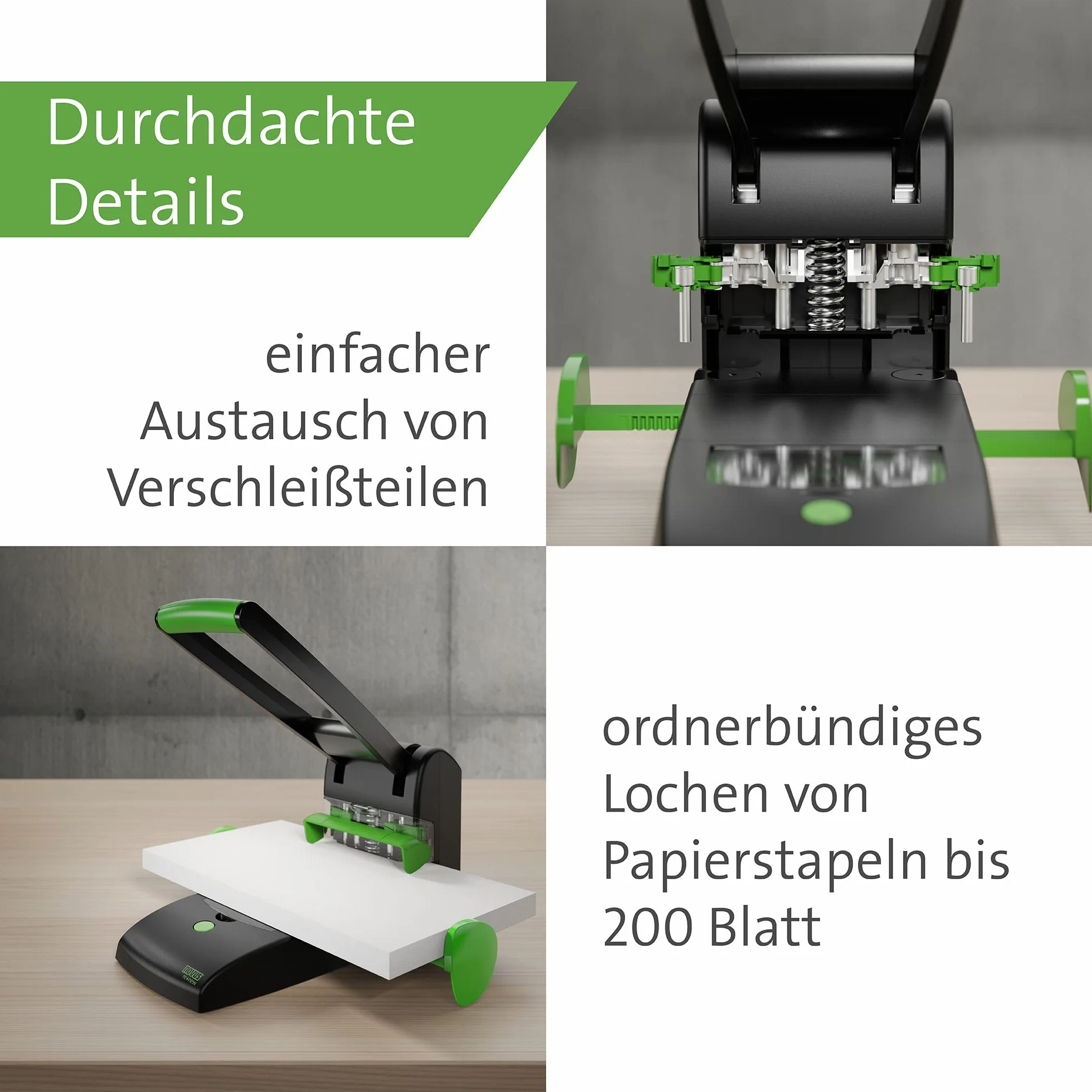 Novus B 2200 re+new Sustainable Block Punch (200 arkuszy, podwójne i poczwórne otwory, urządzenie z litego metalu z powłoką z tworzywa sztucznego wykonane w 78% z tworzywa sztucznego pochodzącego z