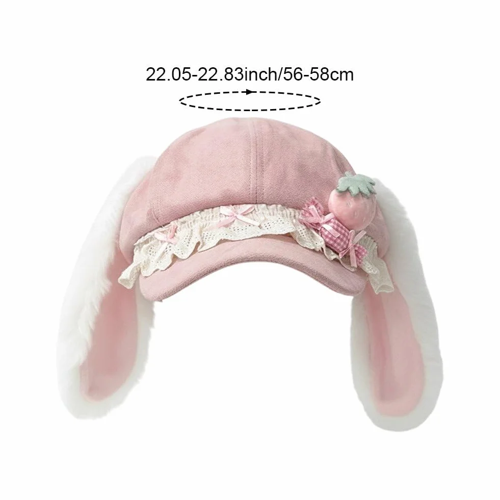 Uroczy królik ucho beret kapelusz kobiety zimowy beret gazeciarz czapka słodka czapka beanie malarz kapelusze kawaii francuski styl artysta czapka