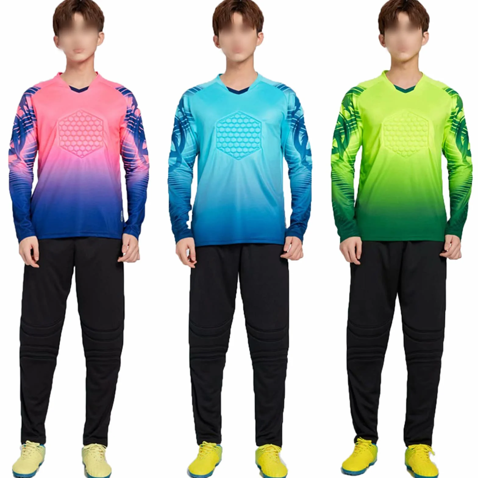 Męski strój piłkarski do bramkarzy, spodnie z długimi rękawami, dla dorosłych, model XS-4XL zielony zielony1 S