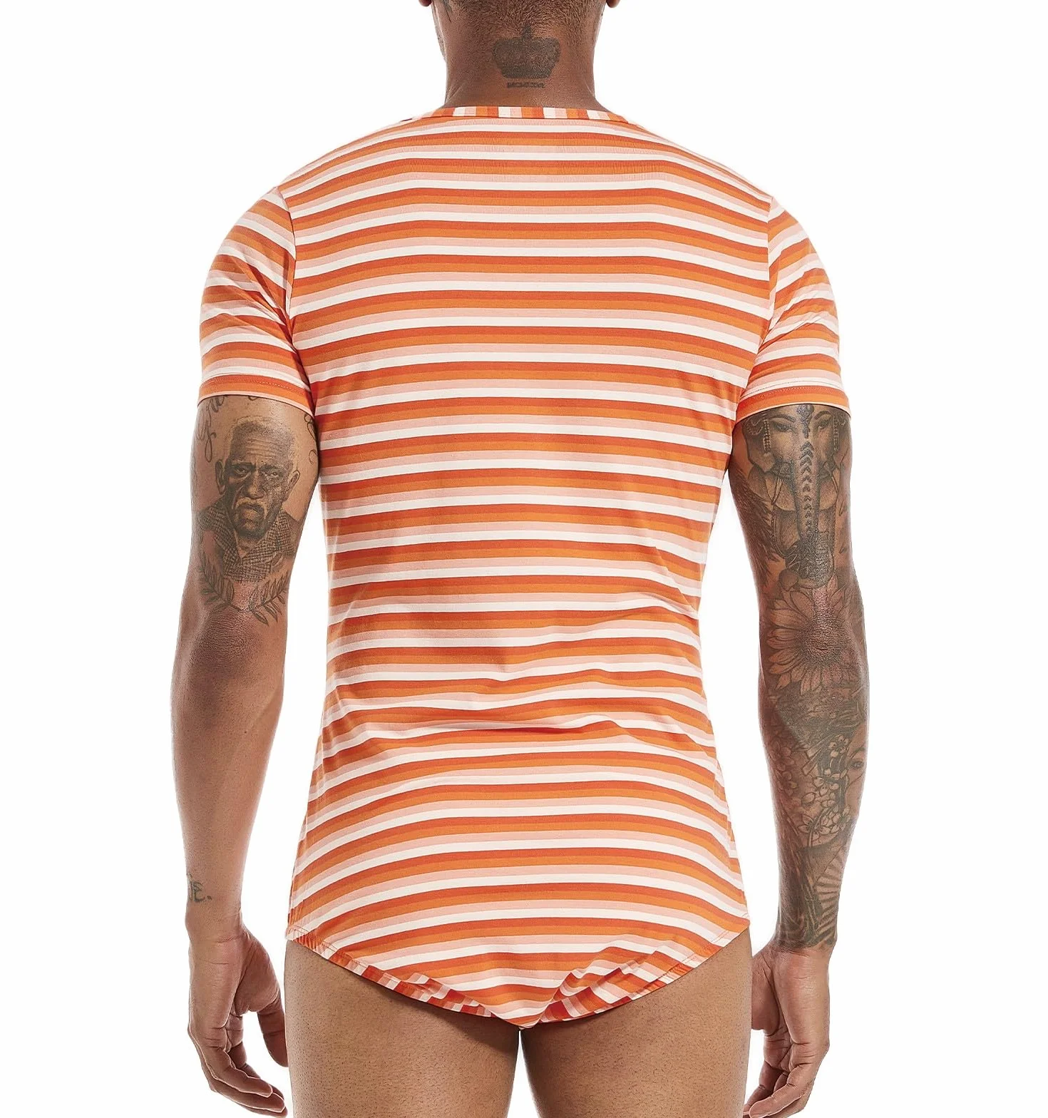 Landofgenie Mężczyźni Pidżama Bodysuit One Piece Rompers Krótki Rękaw Koszula Onesie Piżamy w paski