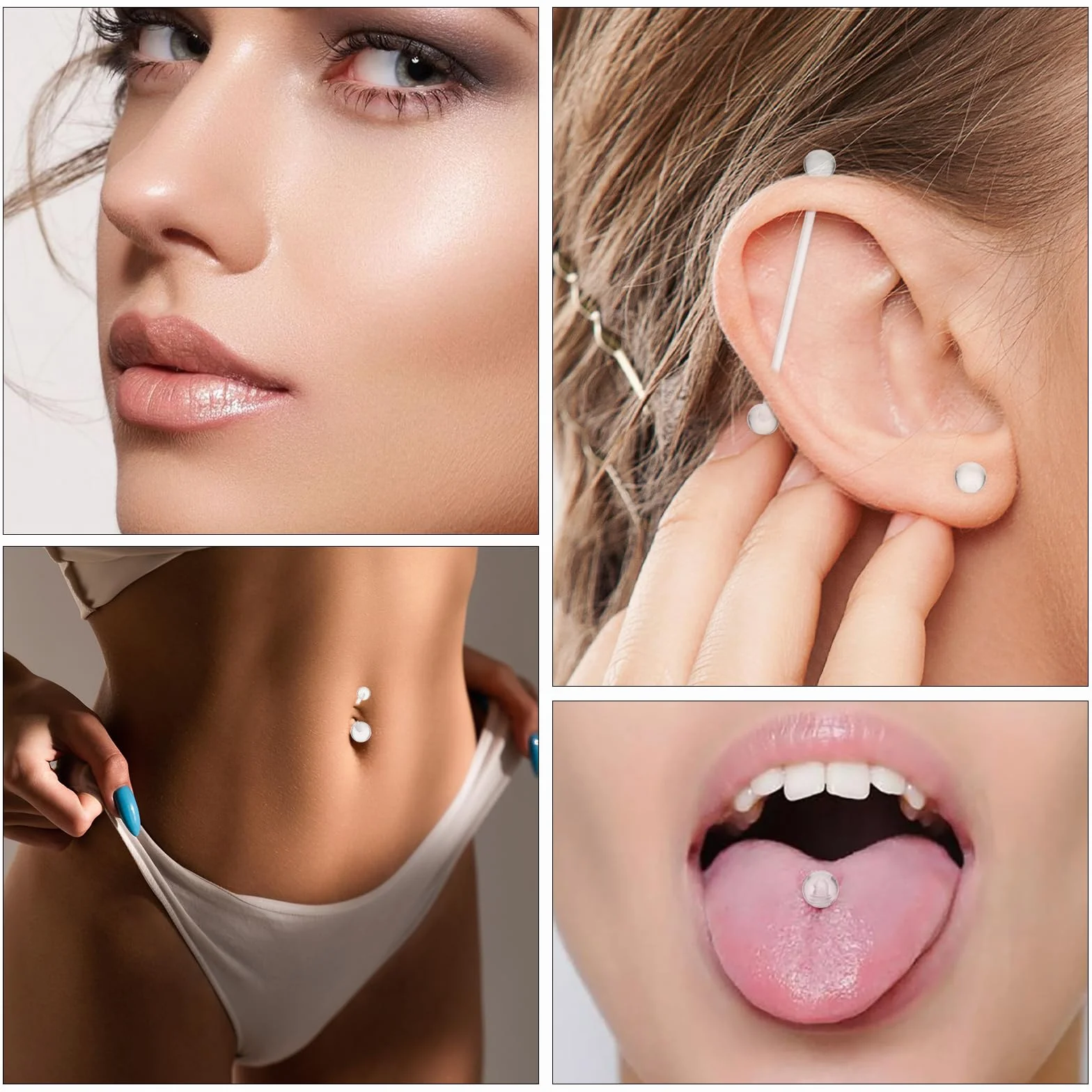 Telooco Przezroczyste kolczyki do nosa i ciała, akrylowe, elastyczne, do piercingu, warg, brwi, sutków, języka, pępka, 44 szt