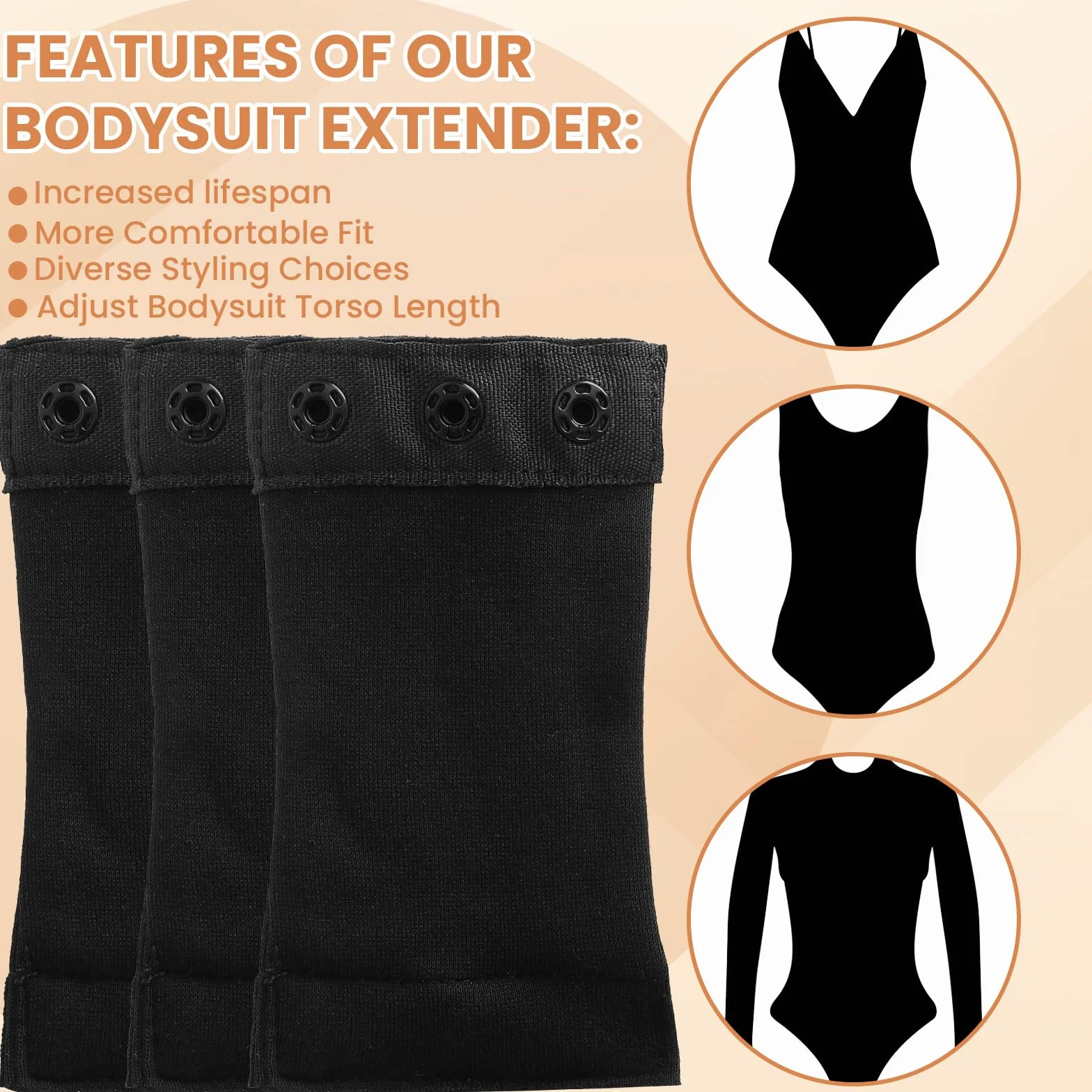 3 szt. Przedłużacz do body damskiego z 3 plastikowymi zatrzaskami, regulowany, do body redukcyjnych kobiet i modelujących sylwetki, kompatybilny z shapewear, czarne body i body damskie z długim