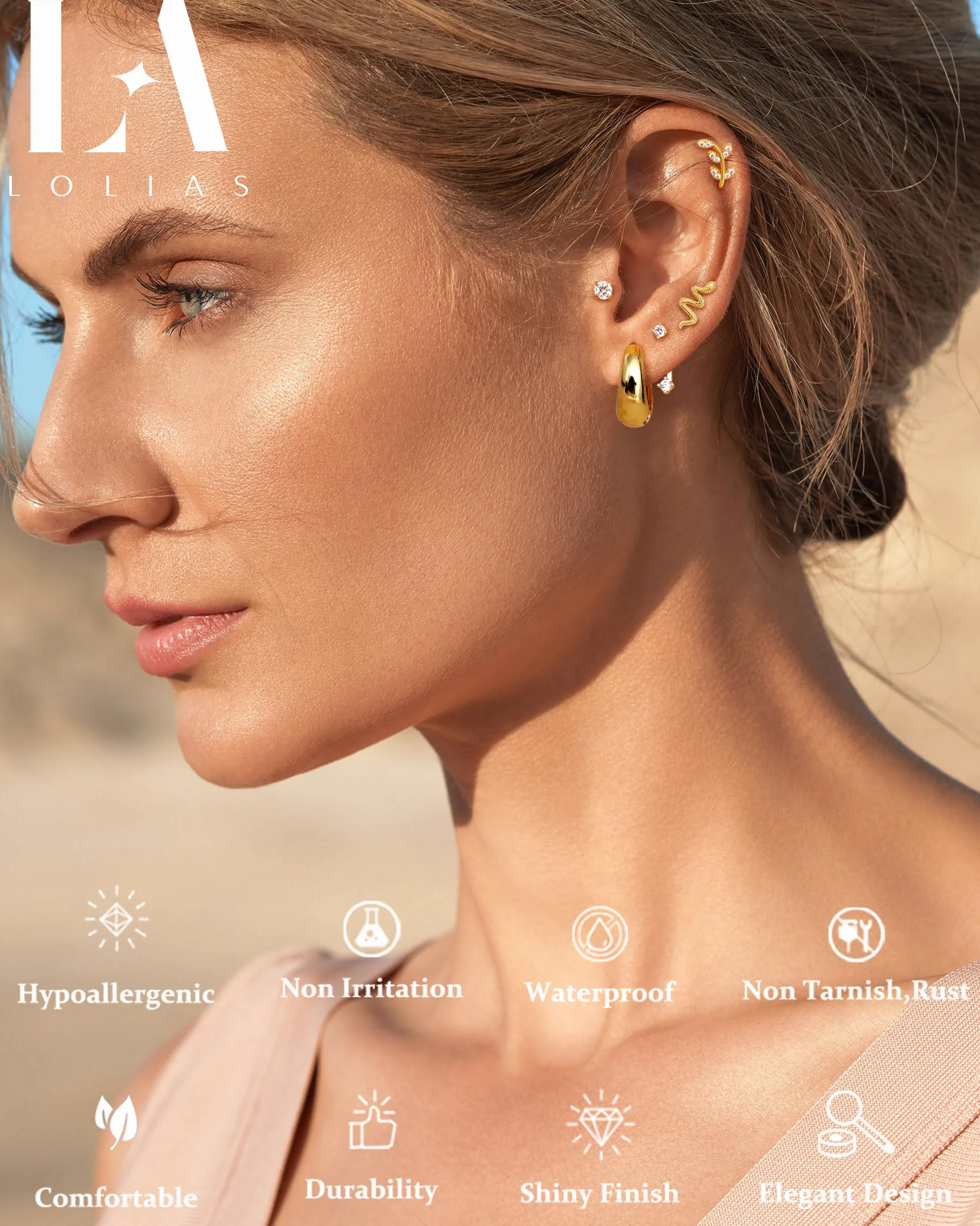 LOLIAS 20 szt. Helix Piercing biżuteria stal chirurgiczna tragus kolczyk płaski tył kolczyki dla kobiet piercing ucha Helix Stud Hoop kolczyki chrząstki kolczyki srebrne złote muszle stokrotka tragus
