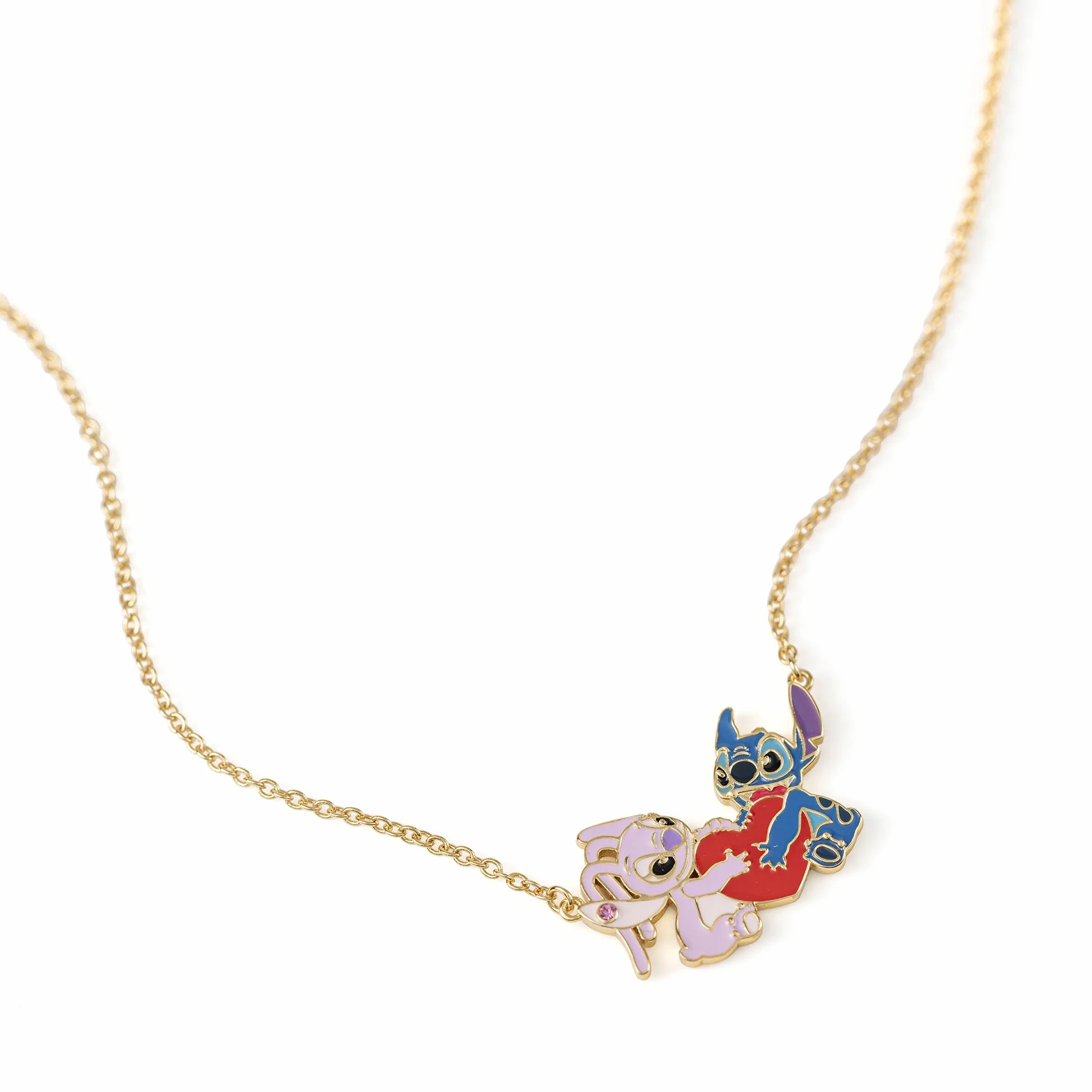 Disney Dziewczynki Stitch & Anioł Złoty Naszyjnik Z Wisiorkiem W Kształcie Serca