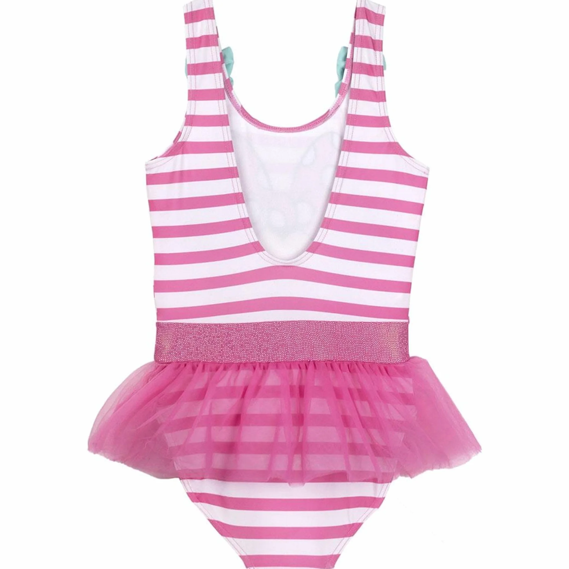 CERDÁ LIFE'S LITTLE MOMENTS Dziewczęcy kostium kąpielowy z falbankami, 85, 15% elastanu, z podszewką w 100% z poliestru i figurkami Minnie, oficjalny produkt licencjonowany Disney, różowy, 4 lata