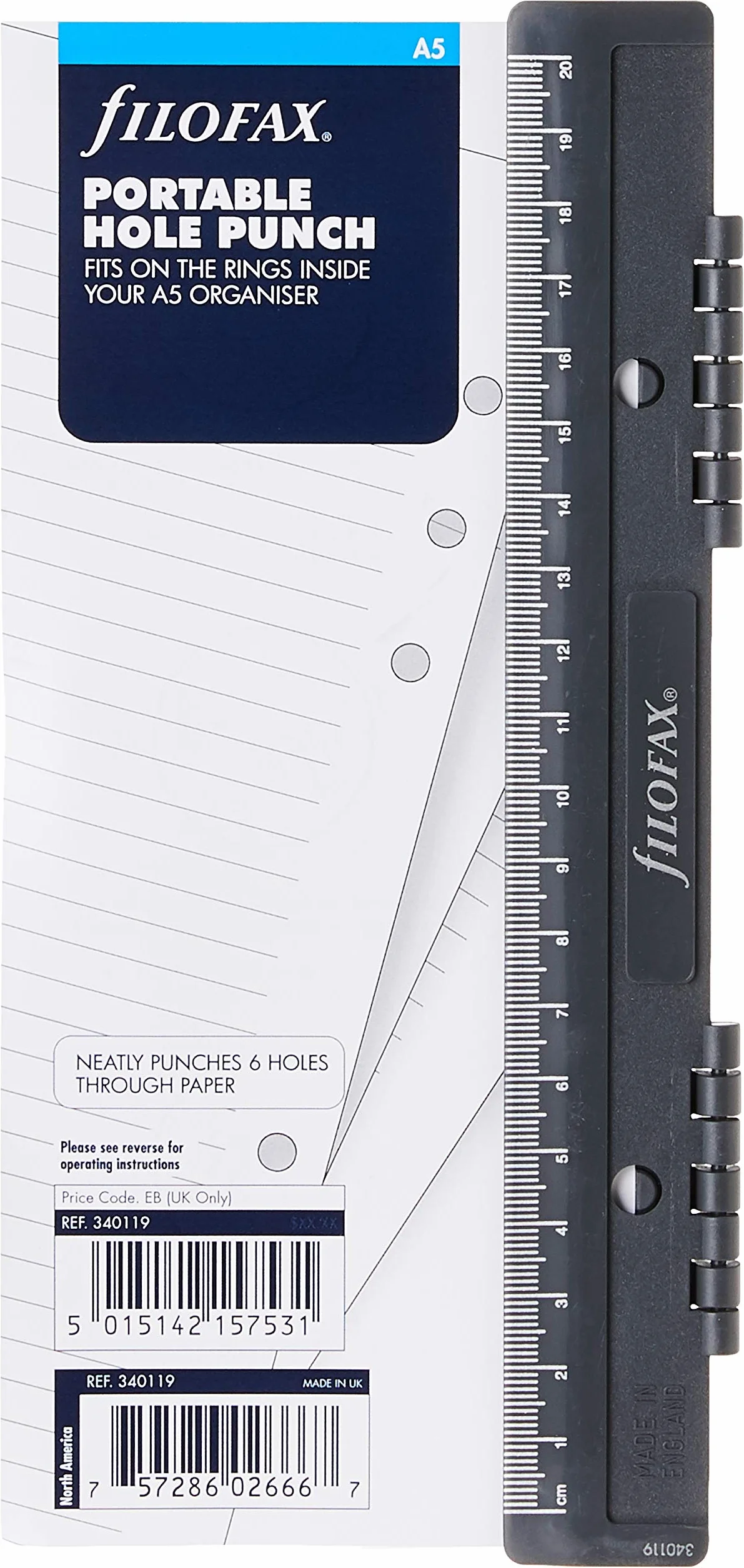 Filofax Przenośny Dziurkacz A5, Pasuje do Organizera A5, Zaprojektowany do Dziurkowania Jednego Arkusza Papieru na Raz, Kolor Czarny, Material Akryl, Skóra lub Sztuczna Rękojeść, Style Pojedynczy